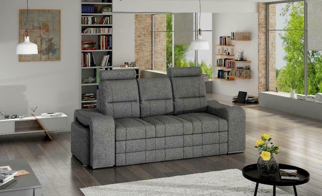 JVmoebel Sofa, 3 Sitzer Sofa Couch Polster Couchen Sofas 3 Sitzer mit Hocker Grau