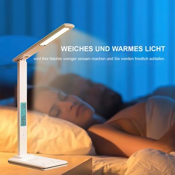 DOPWii LED Tischleuchte klappbare Schreibtischlampe mit Wecker, Temperatur und, Kalenderfunktionen, geeignet für Büros, Schlafzimmer und Arbeitszimmer