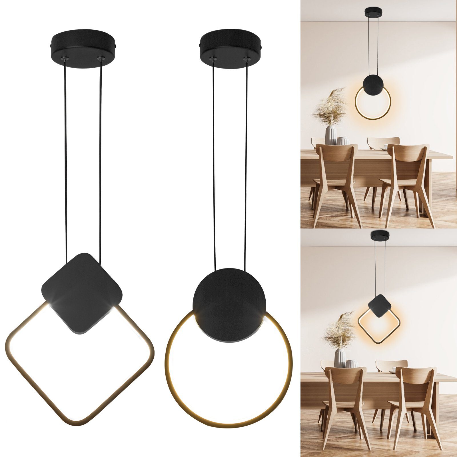 3 6000K-weißes Cafe Licht, Minimalistisch, Modern Deko Rosnek Farbtemperaturen, Schlafzimmer Licht, für Pendelleuchte Licht, 3000K-warmes LED Höhenverstellbar, 4000K-neutrales Esszimmer Wohnzimmer,