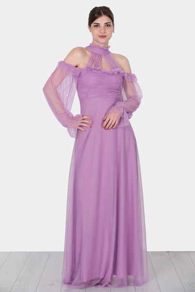 Modabout Abendkleid Langes Maxikleid Sommerkleid Schulterfrei für Damen - NELB0063D3381LİL (1-tlg)