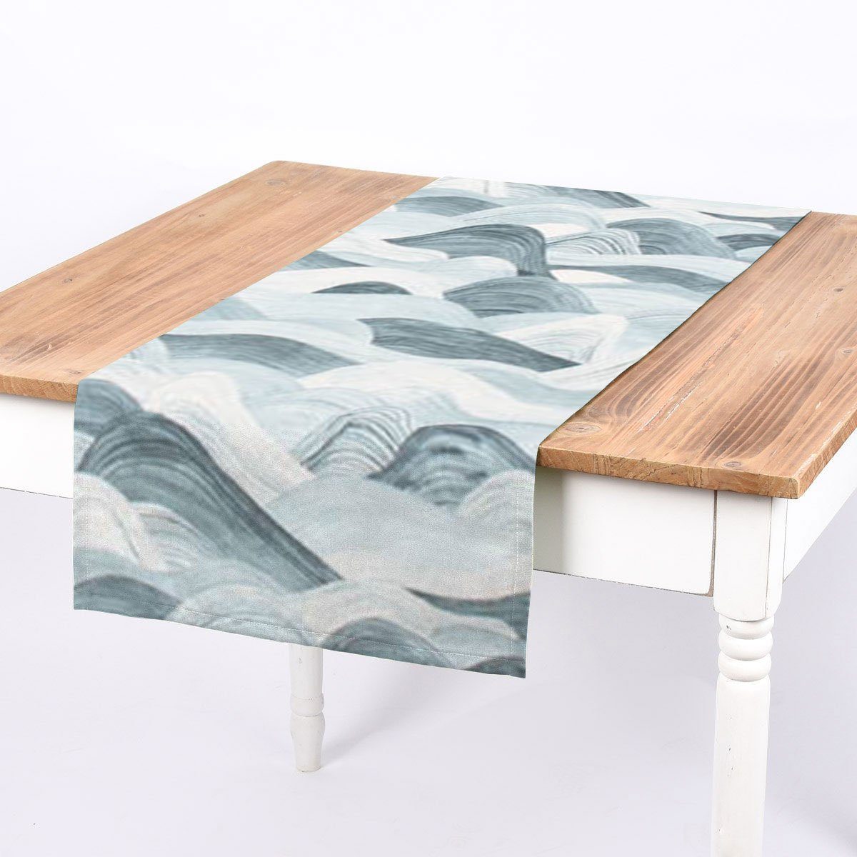 SCHÖNER LEBEN. Tischläufer Wellen blau 40x160cm, made in Germany,handmade