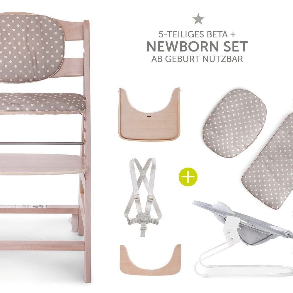 Whitewashed 5 Beta Set Sitzauflage, ab Tisch Hochstuhl Holz für Plus - Aufsatz Hauck St), Newborn Neugeborene, Babystuhl Geburt, (Set,