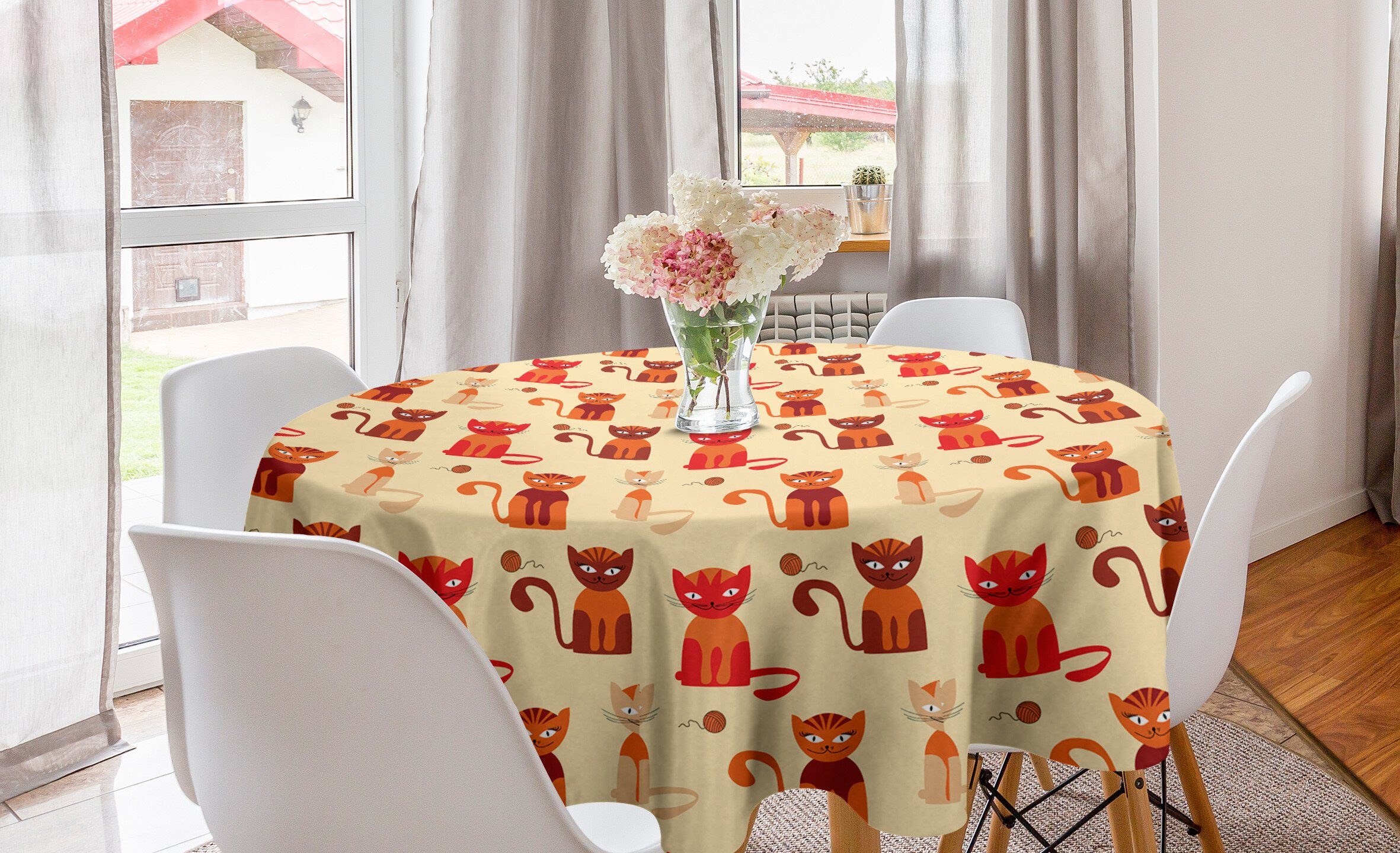 Tischdecke Küche Paprika Ton Katzen für Dekoration, Abakuhaus Abdeckung orange Esszimmer Tischdecke Kätzchen in Kreis