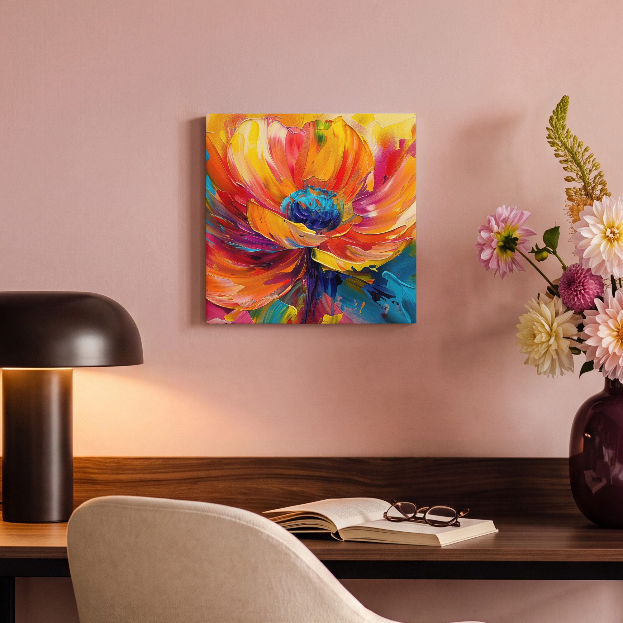 OneMillionCanvasses® Leinwandbild Blume - Lackierung - Modern - Abstrakt - Farben, Fotodruck (1 St), Leinwand Canvas Wandbild, Wanddekoration 20x30 cm – Bild 4 von 5