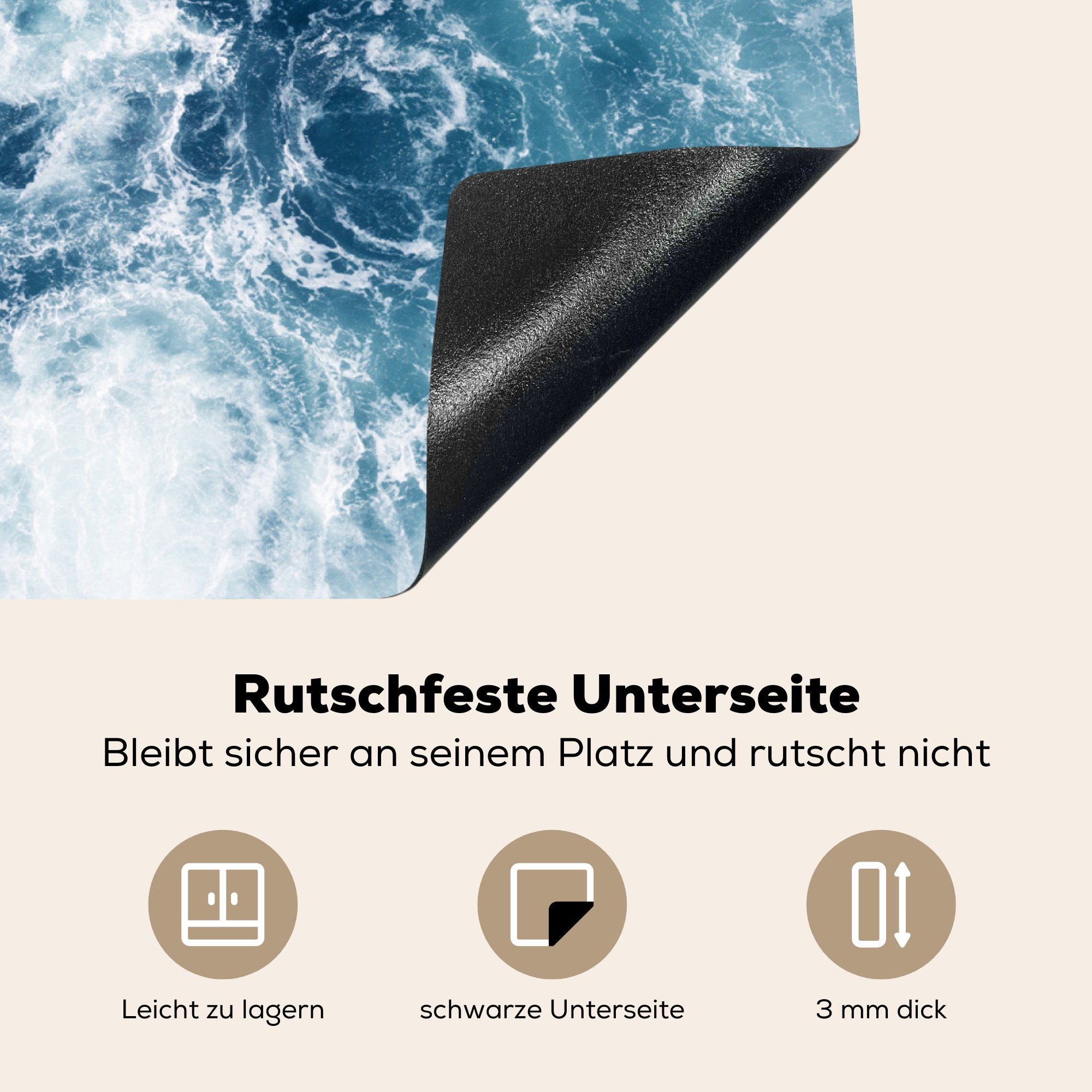 MuchoWow Herdblende-/Abdeckplatte Arbeitsfläche Wasser Mobile Ceranfeldabdeckung - Meer, - 70x52 cm, nutzbar, (1 Vinyl, tlg), Induktionsschutz Welle 