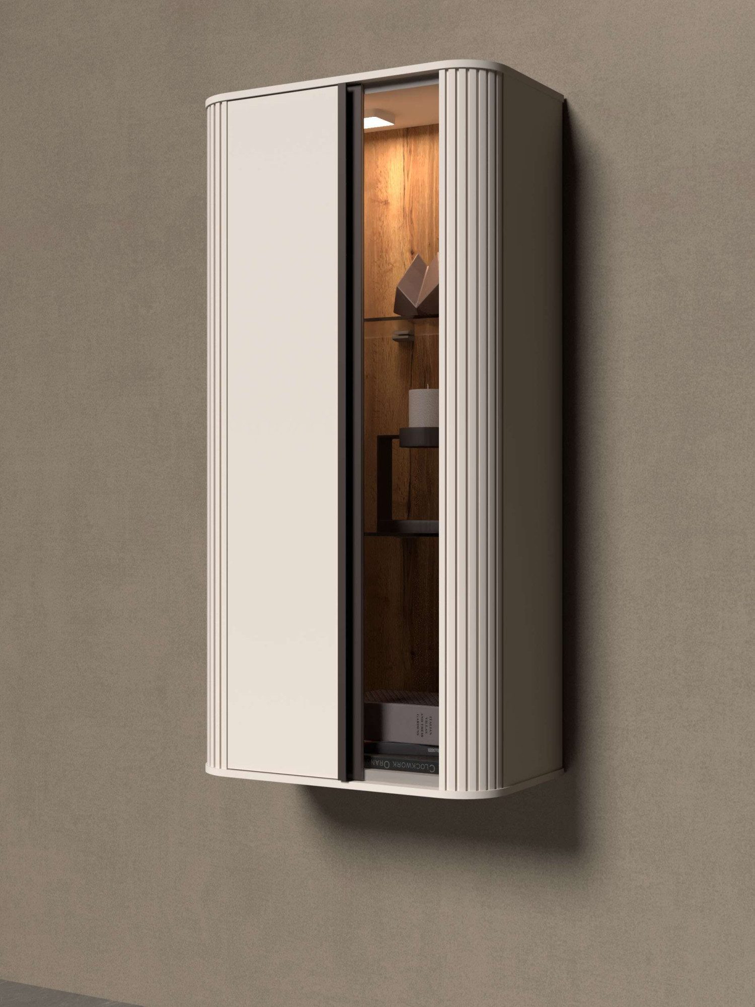 OTTO home Hängevitrine Rondo, Wandschrank, Schwebendes Design für modernen Wohnraum UV lackiert, Soft Close Funktion, Beleuchtung, Wandmontage