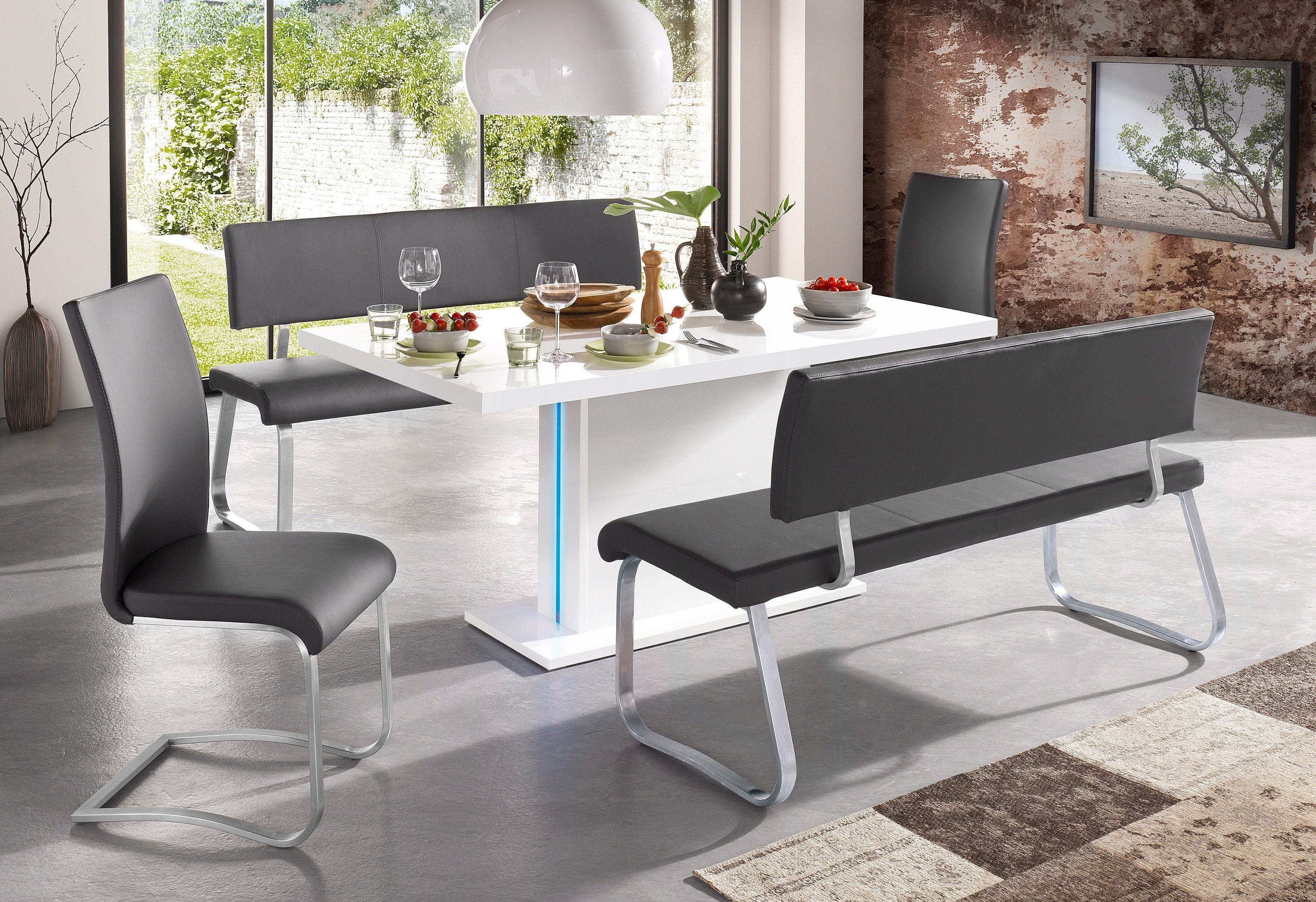 bis Kg MCA Stuhl furniture mit | Echtlederbezug, 130 St), 2 grau grau (Set, belastbar Arco Freischwinger