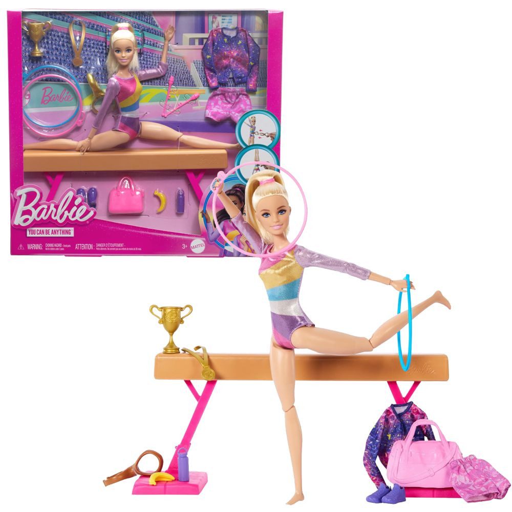 Barbie Anziehpuppe Turnspaß Barbie Mattel HRG52 Puppe im Spielset mit Schwebebalken