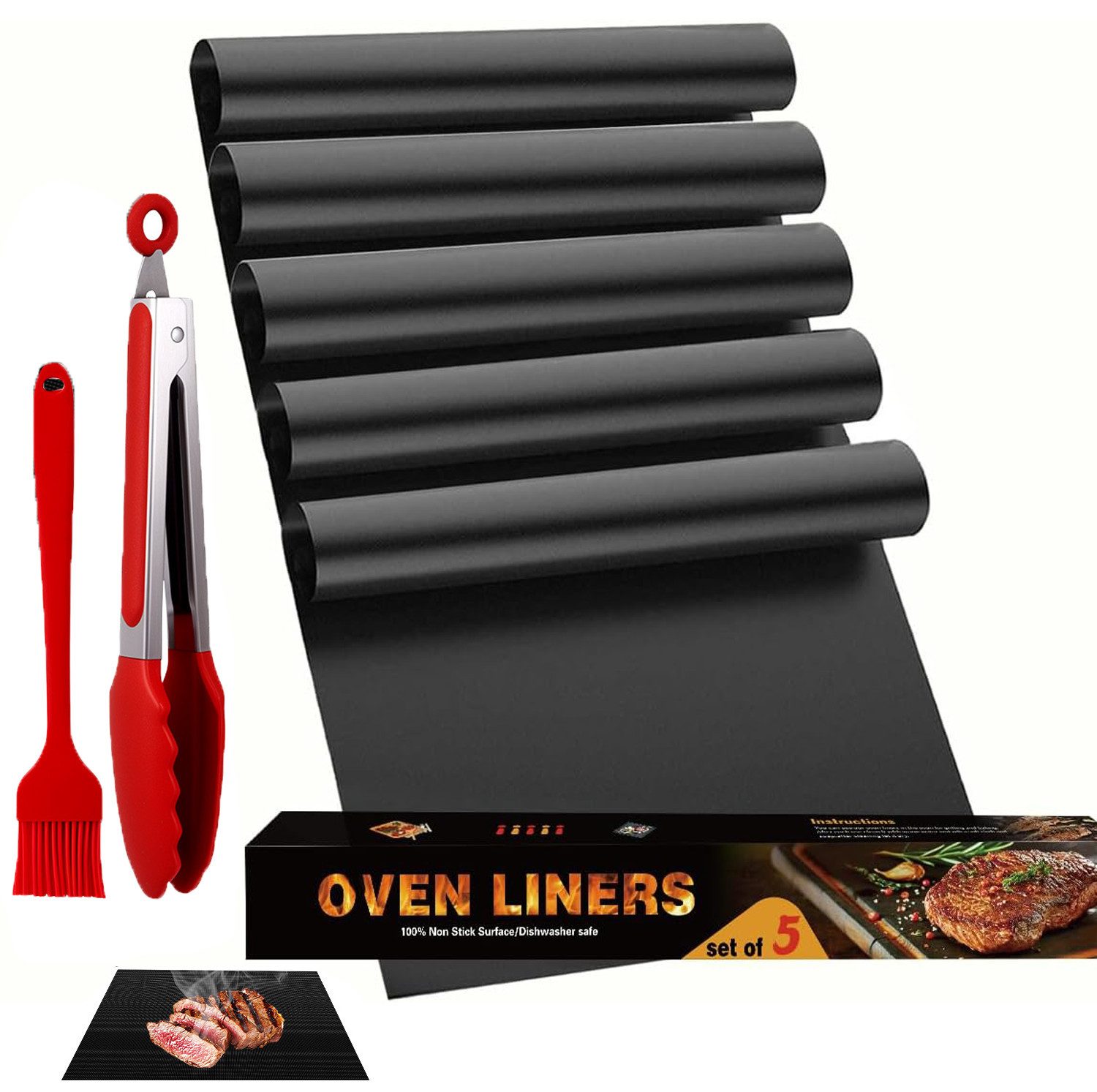 BlingBin Grillplatte 5 Stück Grillmatte für Gasgrill BBQ,Wiederverwendbar Dauerbackfolie (1 Set, 5-St., 40 x 50 cm), Geeignet für alle Arten von Grills, Holzkohle, Weber, Keramik