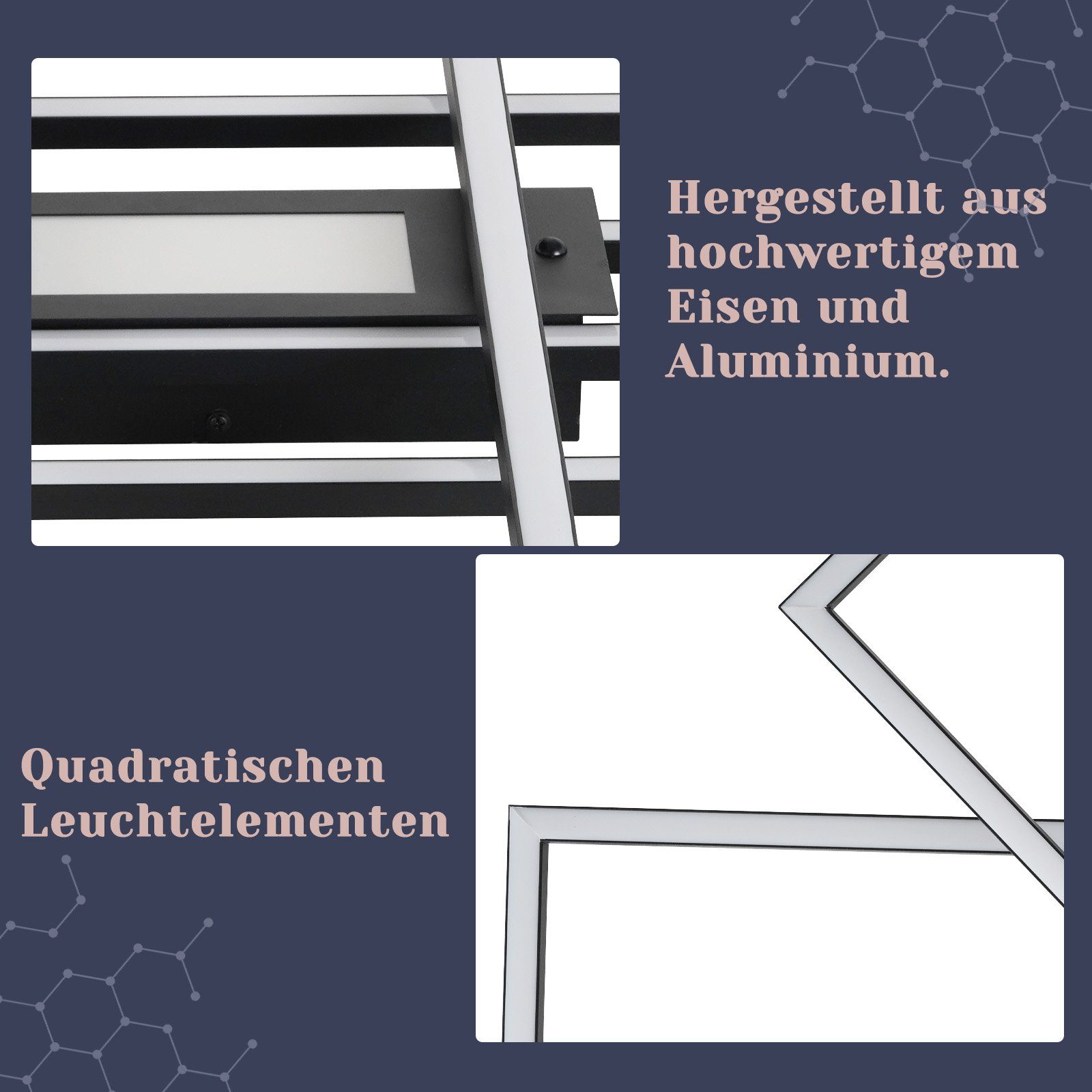 ZMH LED Deckenleuchte Wohnzimmer 50W 3 Rahmen Deckenlampe mit Fernbedienung Modern Flur, Augenschutz, Einfache Installtion, LED fest integriert, 3000-6500K, Schlafzimmerlampe Schlafzimmer Deckenbeleuchtung