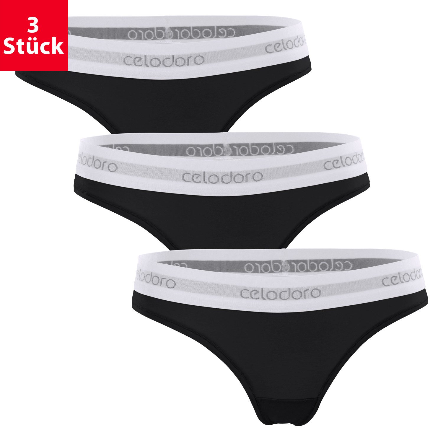 celodoro Tanga Damen Tanga, Webgummi-Bund (3er Pack) Sport Mini-Slip
