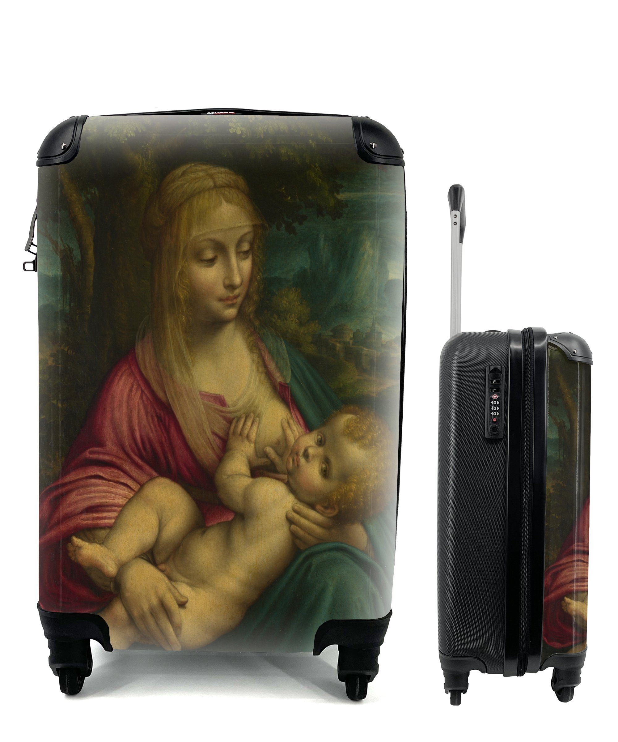 MuchoWow Handgepäckkoffer Reisetasche da rollen, Trolley, Leonardo Vinci, 4 mit Handgepäck Reisekoffer Ferien, Die Jungfrau Rollen, mit - für dem Kind