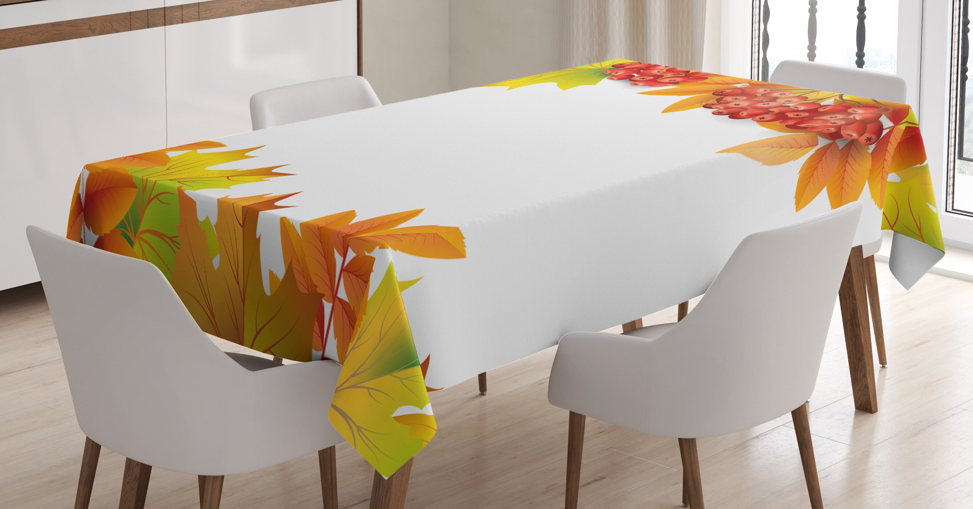 Abakuhaus Tischdecke Farbfest Waschbar Für den Außen Bereich geeignet Klare Farben, Eberesche Herbst Zweige Border