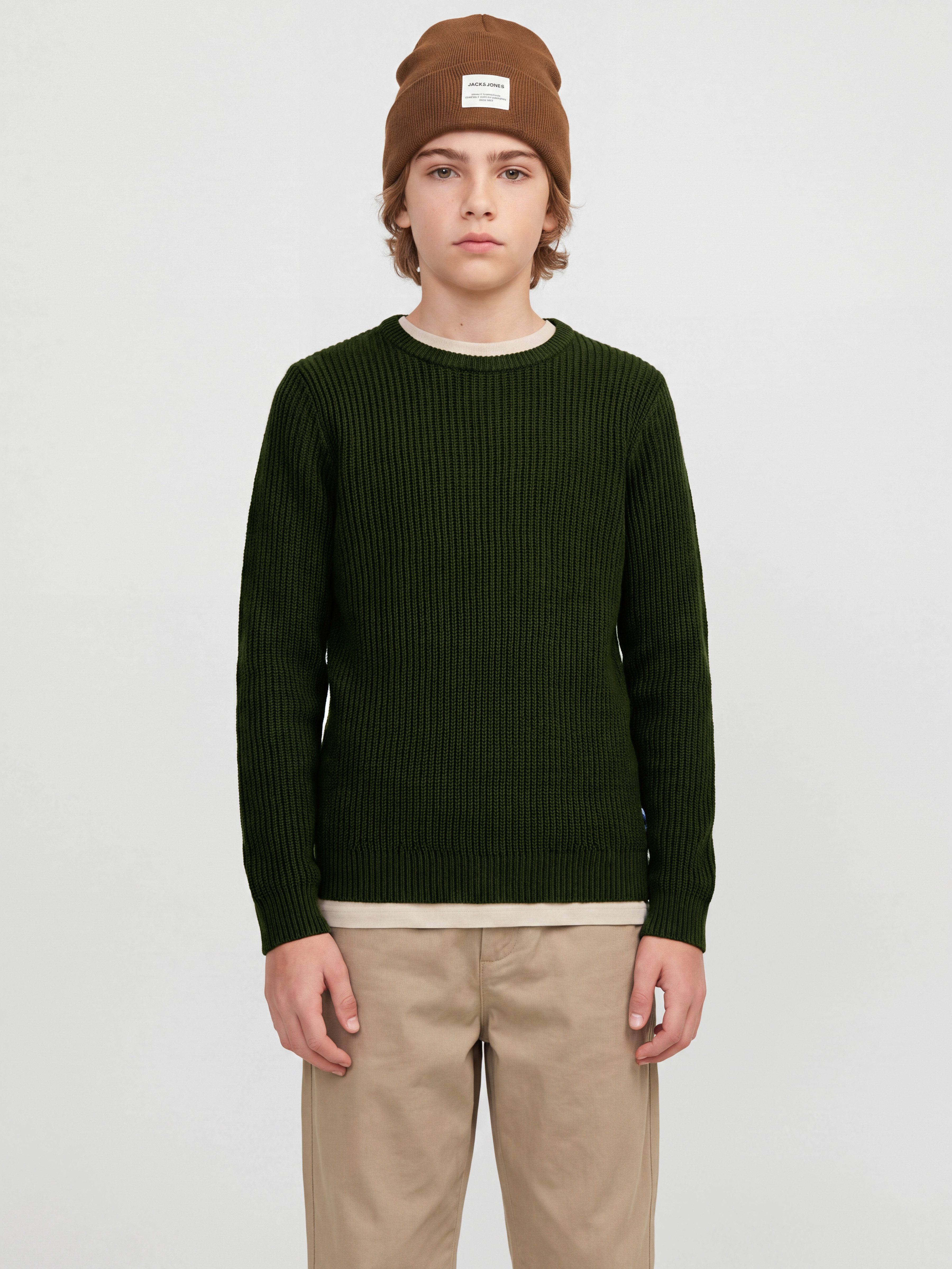 Jack & Jones Junior Rundhalspullover JJPANNEL KNIT CREW NECK AW26 JNR Materialmix, regular fit