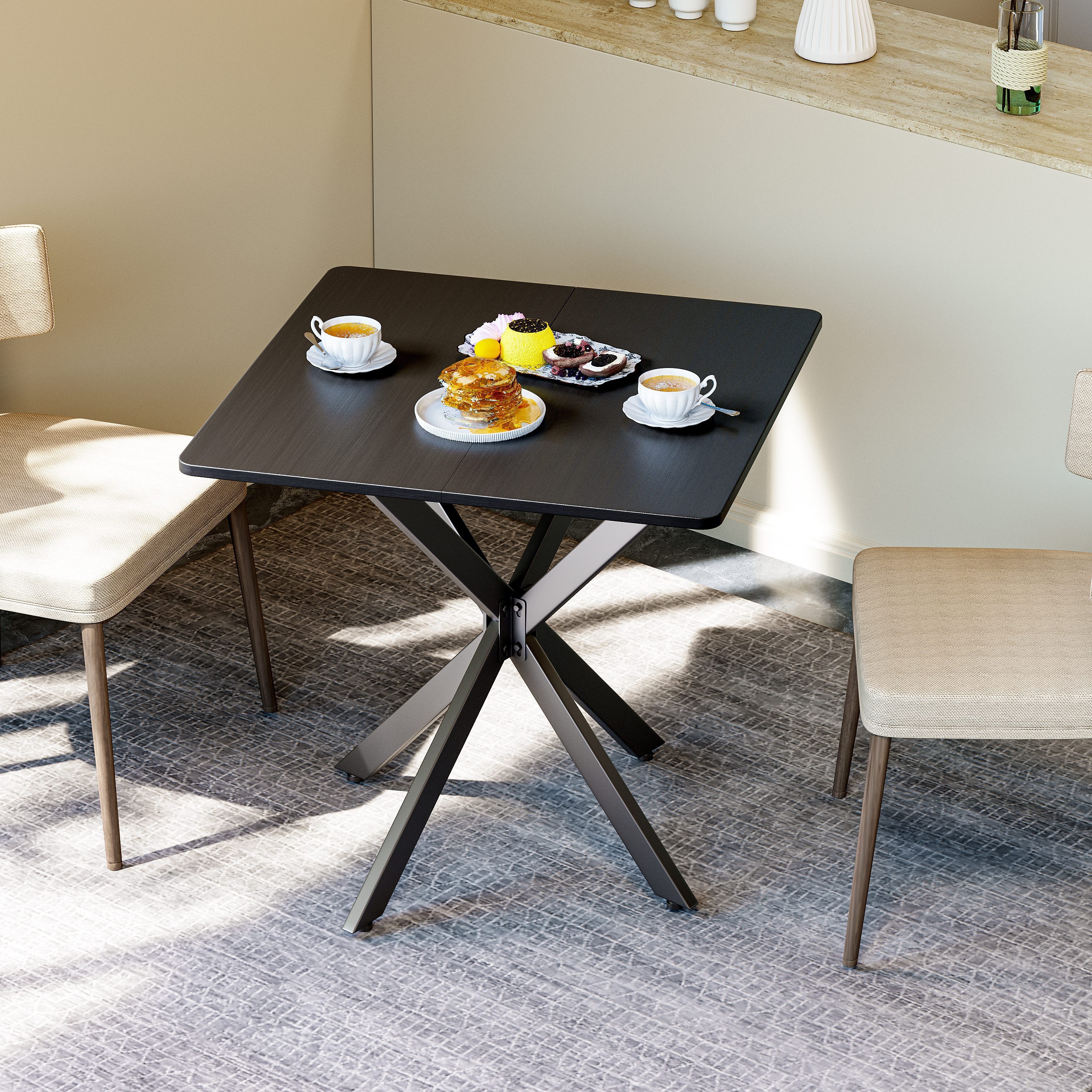 BlingBin Esstisch Küchentisch Quadratisch Esszimmertisch mit Spinnenfuß Kleiner Tisch (1 Stück, 1-St., 80 x 75 cm), für 2-4 Personen für Küche, Esszimmer und Wo – Bild 4 von 5