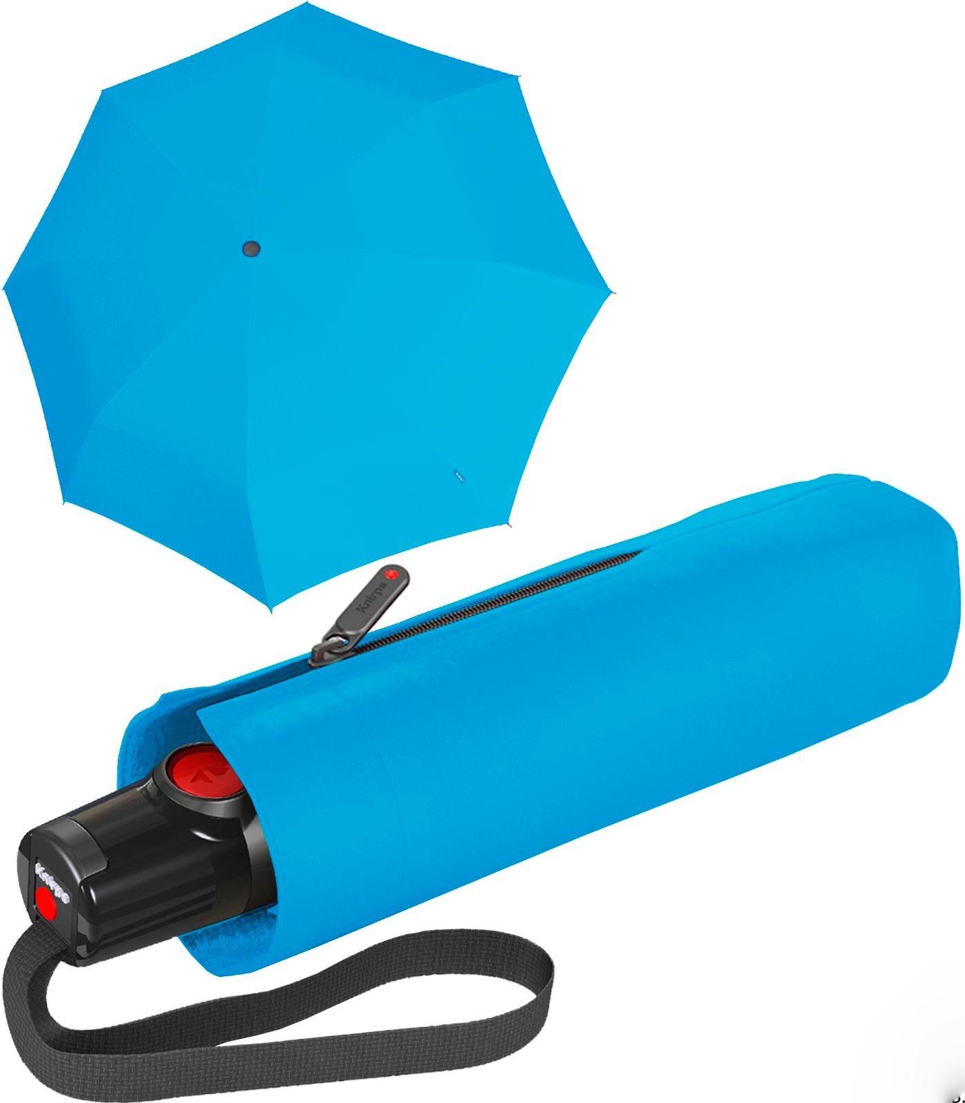 Knirps® Taschenregenschirm T.100 Duomatic mit kleiner die hellblau für Handtasche Auf-Zu-Automatik, Automatikschirm