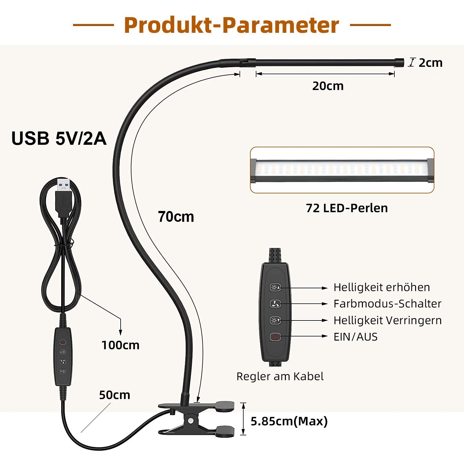 MUPOO LED Schreibtischlampe LED Klemmleuchten,3 Farbtemperatur,Clip-on-Lamp günstig online kaufen
