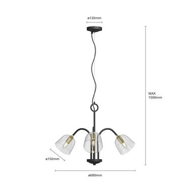 Lucande Hängeleuchte Anjita, dimmbar, Leuchtmittel nicht inklusive, Vintage, Glas, Metall, klar, Schwarz, messing, 3 flammig, E14