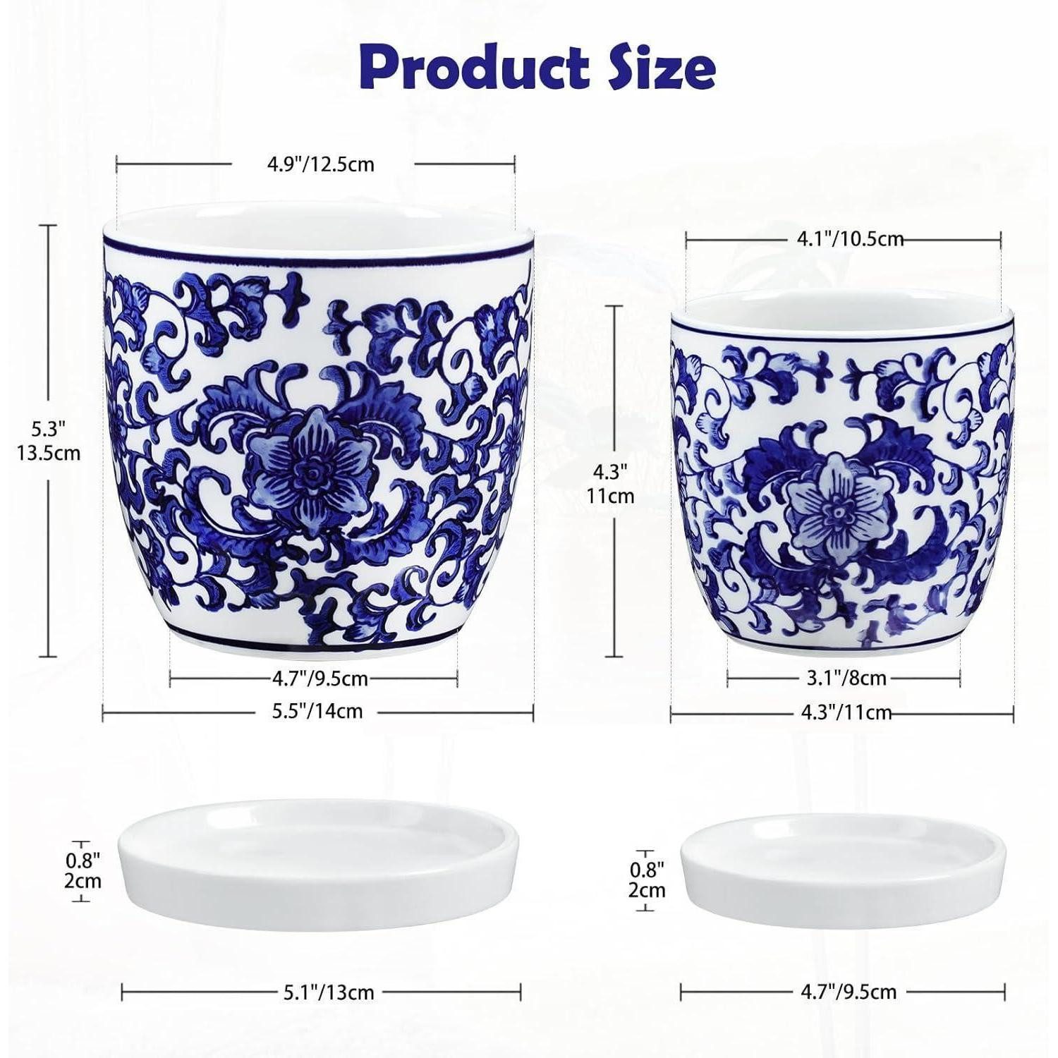 LuxusKollektion Blumentopf Blumentopf 2er Set Keramik Blau Weiß Drainagelöcher Kaktus Typ-2