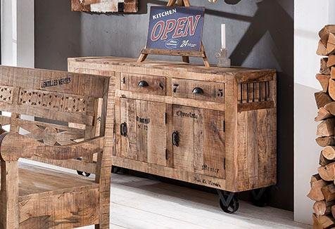 SIT Sideboard Rustic, im Factory Design, Breite 140 cm, Shabby Chic, Vintage,  Recyceltes Altholz: Tolle Holzoptik im Used Look