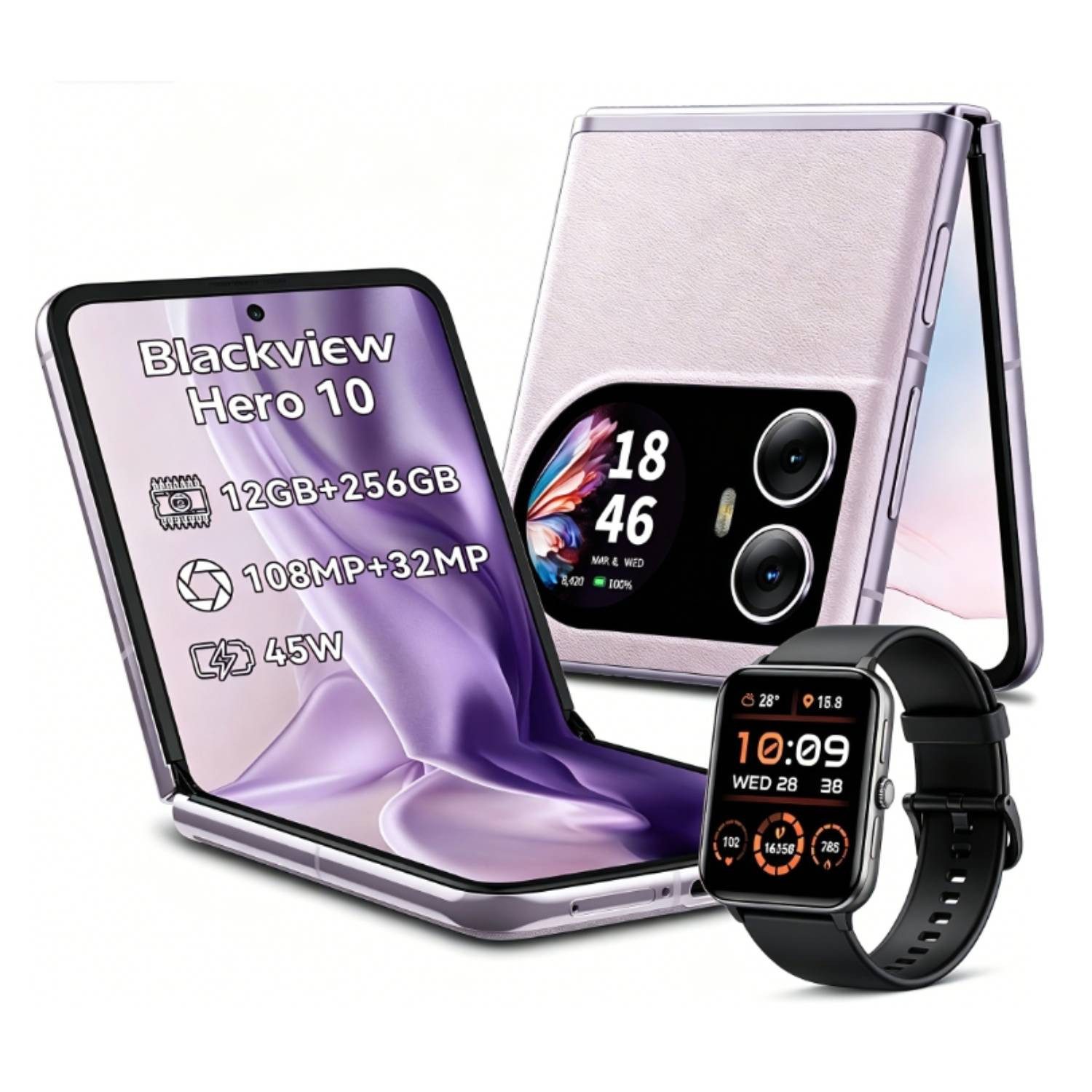 blackview Blackview Hero 10 klapp handy Ohne Vertrag mit Smartwatch flip Smartphone (6.9 Zoll, 256 GB Speicherplatz, 108 MP Kamera, 6,9", 2,5K AMOLED, 108MP, 256GB, 4000 mAh/45W, NFC)