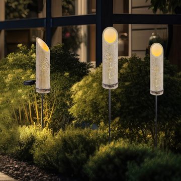 etc-shop LED Gartenleuchte, LED-Leuchtmittel fest verbaut, Warmweiß, LED Steckleuchte Bambus Solarleuchte Erdspieß Bambus Solar Lichteffekt