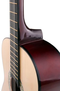 Gitarrenset Acoustic Series AS-851-L Klassikgitarre für Linkshänder Starter-SET (Konzertgitarre, Bag/Tasche, Schule, Plektren, Saiten, Stimmpfeife) natur 3/4