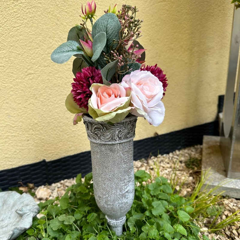 Radami Gartenfigur Grabvase Vase 3D Ranke für Grab Gedenkstein Grabschmuck Grabdeko 33cm