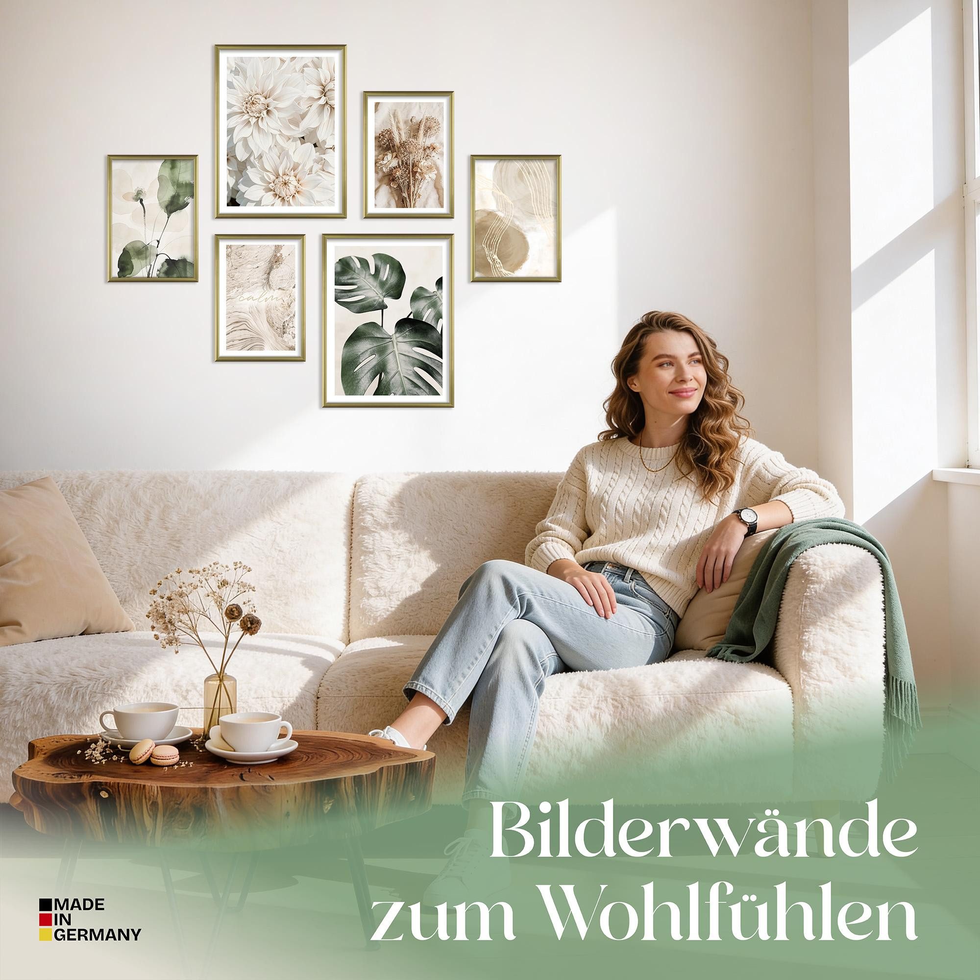 ARTFAVES Bilder-Collage Poster Set Beige Green Calmness I mehrteilige Bilderwand I Wandbilder, (Wandbilder modern, 6 St) – Bild 2 von 5