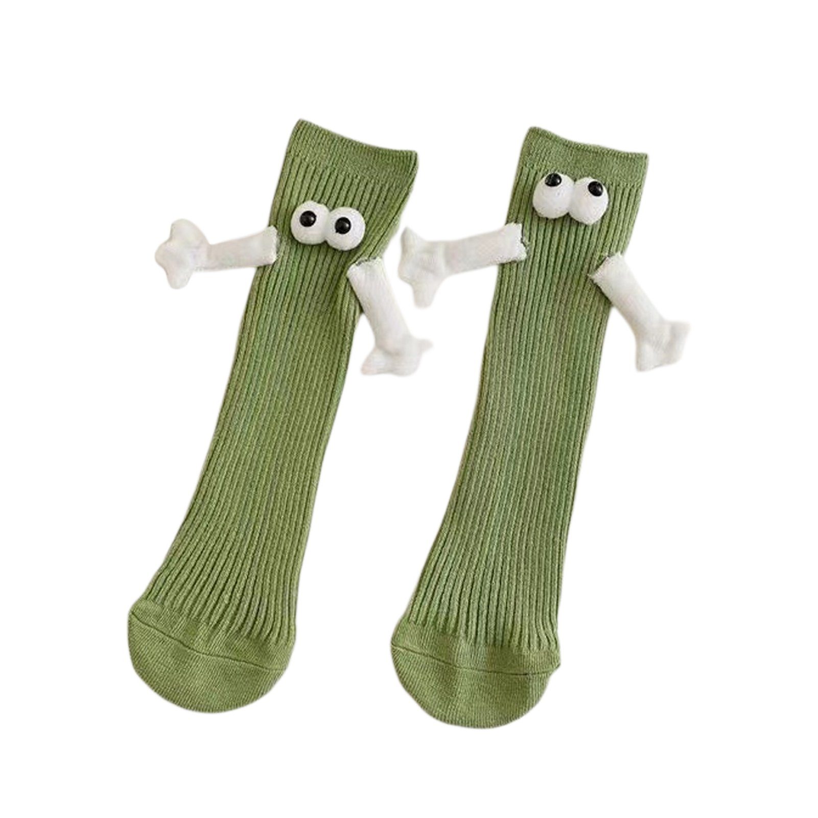 (Magnetische Socken Trend-Persönlichkeit) Grün Halten Rutaqian Socken 2 für Feinsocken Unisex, Paar-Händchenhalten-Socken, Die Lustige Magneten, Saug-3D-Puppenaugen-Socke und Mit Händchen Paar