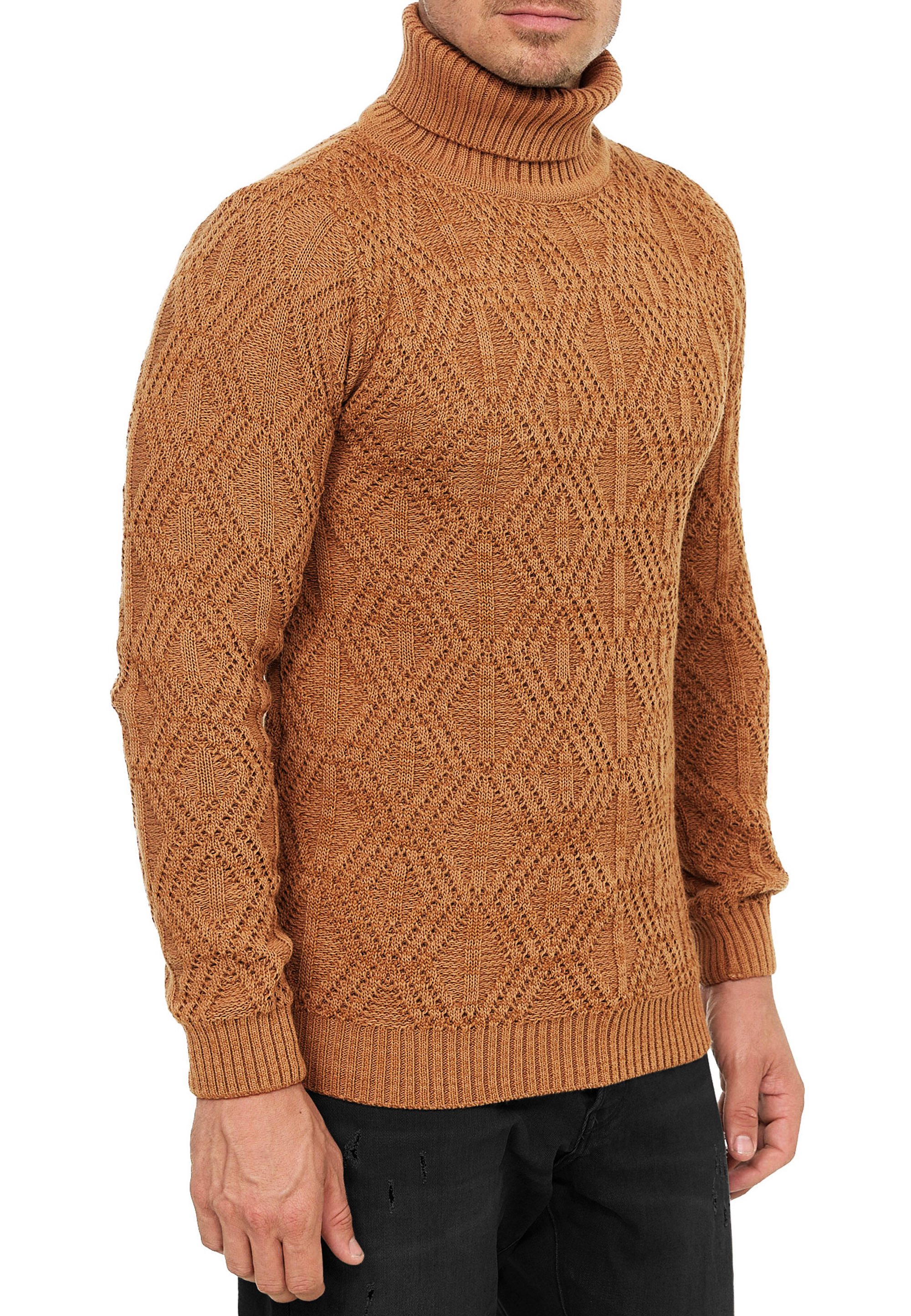 Rollkragenpullover Melierter Grobstrick Rollkragen-Pullover Business Büro Pullover