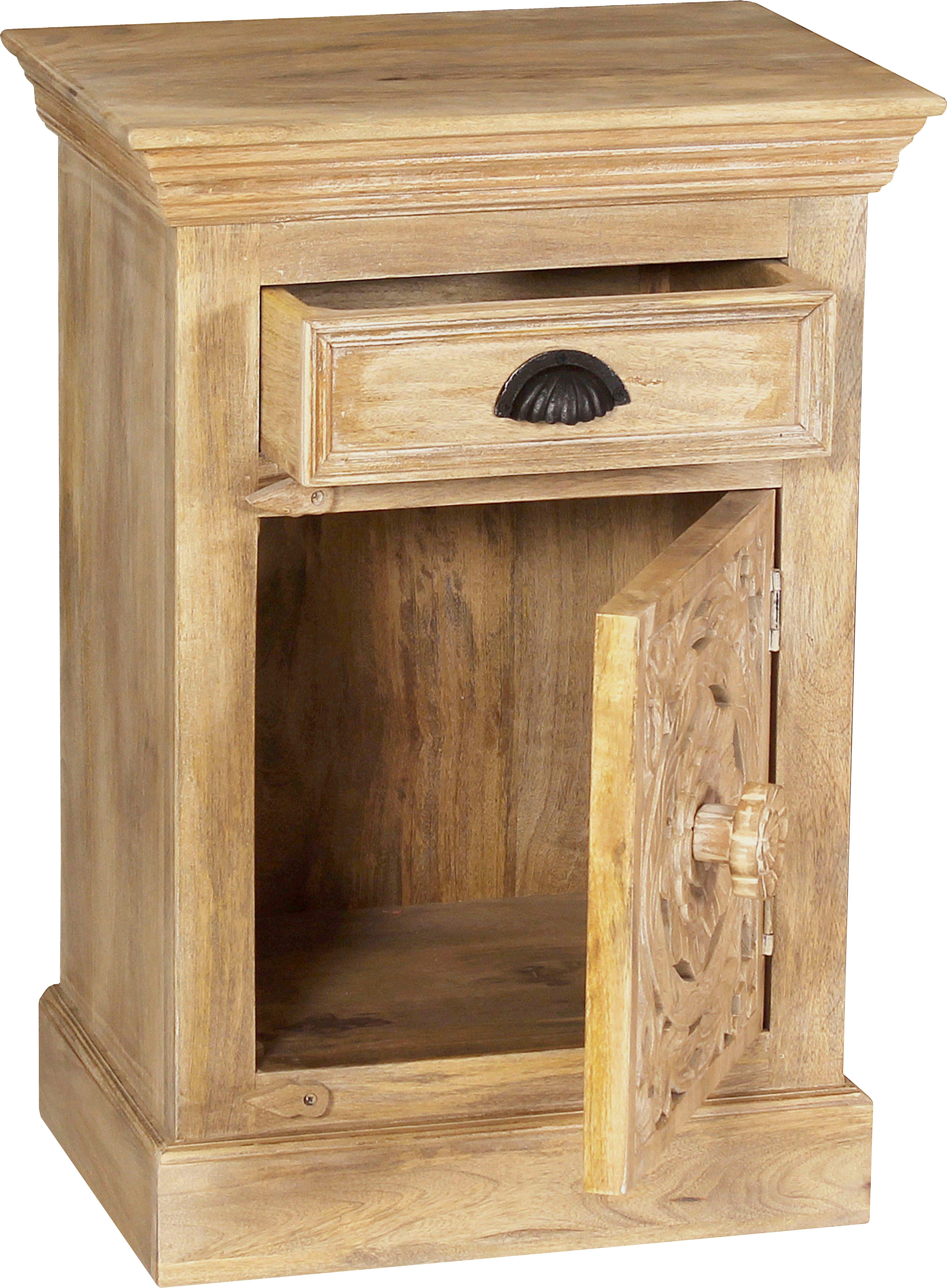 SIT Kommode Famagusta aus Mangoholz mit Tür, Schublade & Holzschnitzereien, Aufwändige Holzschnitzereien als kunstvolles Design-Highlight – Bild 4 von 5