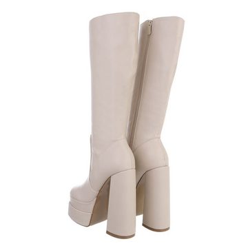 Ital-Design Damen Party & Clubwear Plateaustiefel Blockabsatz High-Heel Stiefel in Beige