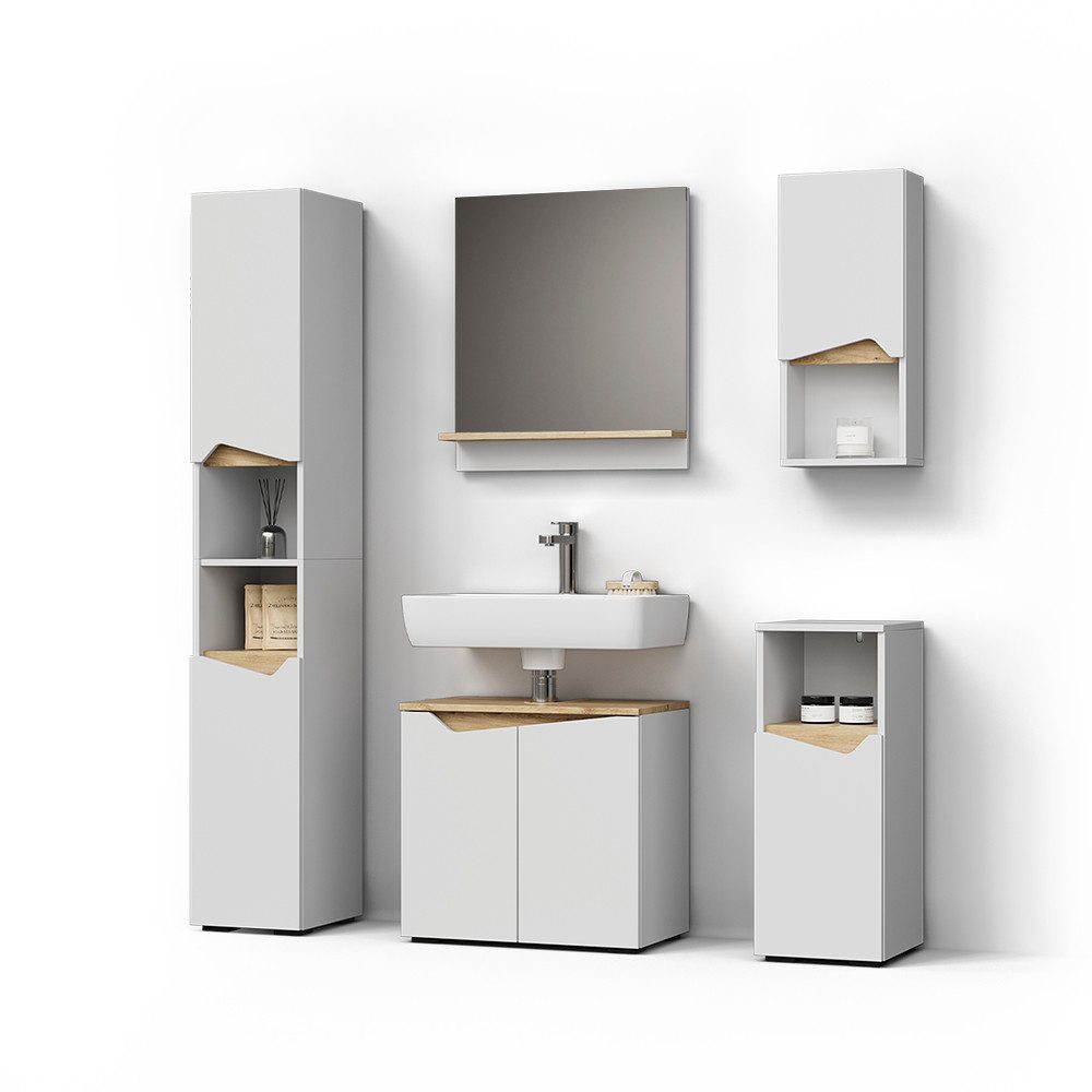 Livinity® Badmöbel-Set Timavo, Weiß/Artisan-Eiche, 5 Teile, (5-St)
