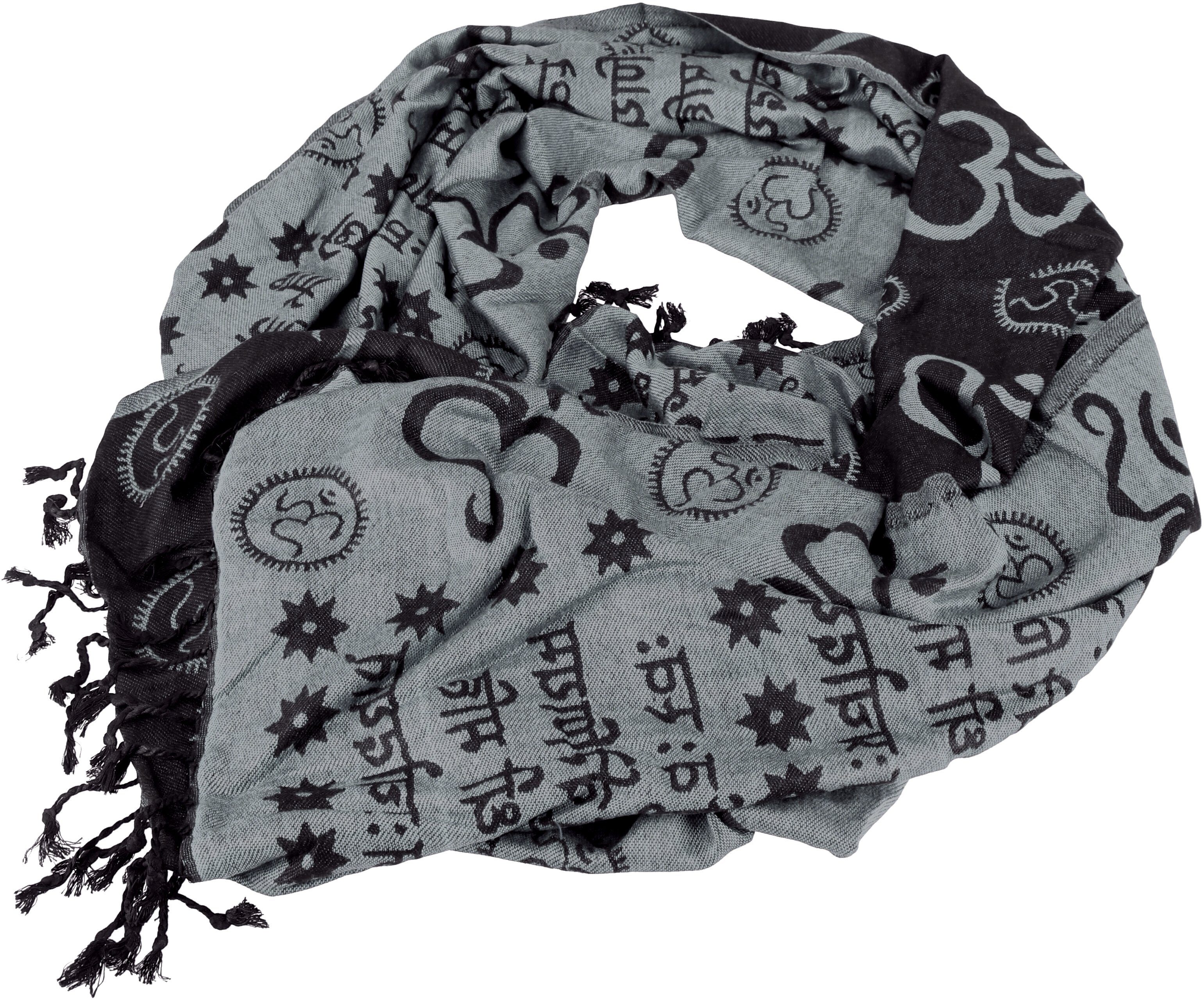 Guru-Shop Halstuch Viskose Schal Stola mit OM Musterr - grau günstig online kaufen