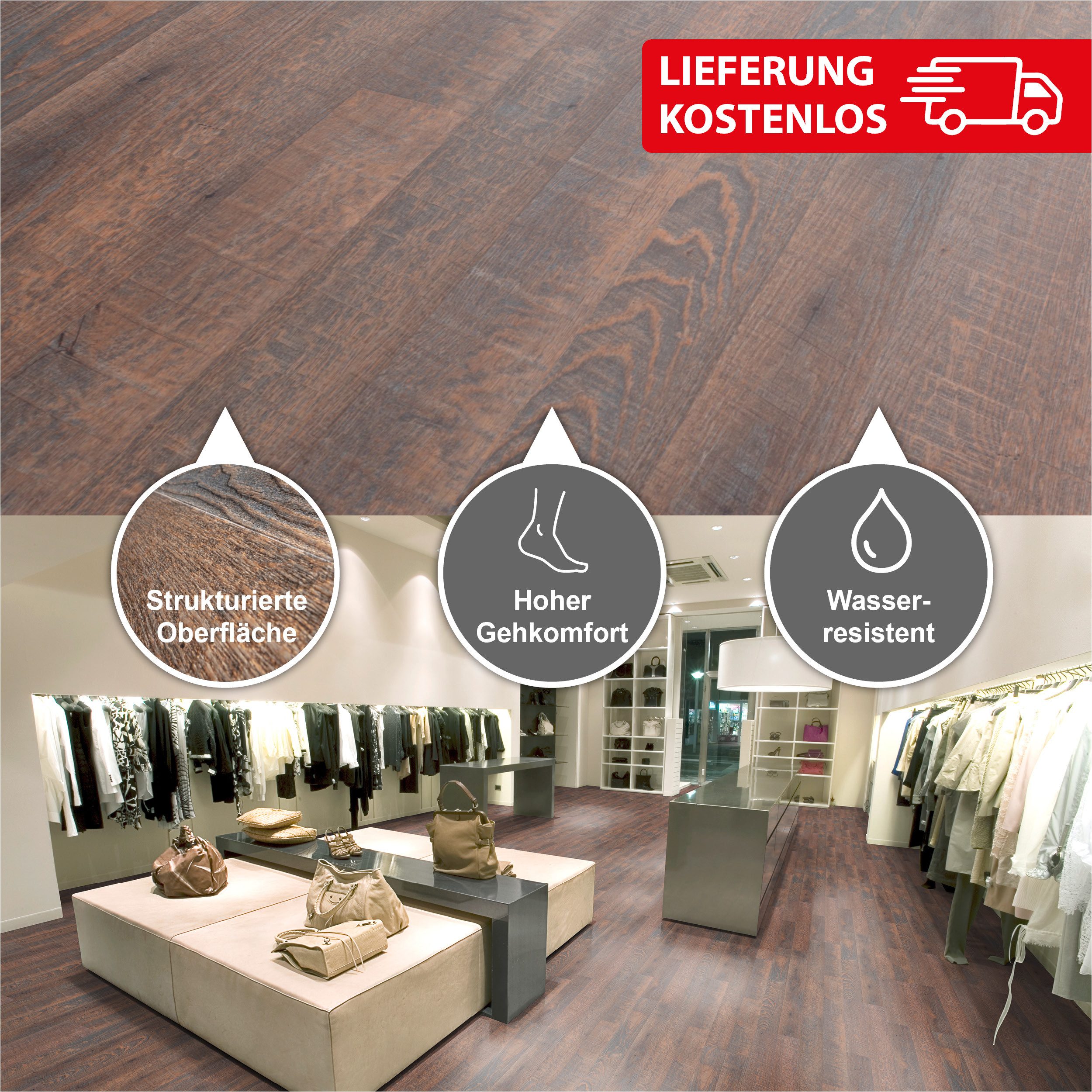 STARCLIC Designboden Handmuster 1210x190x5 mm Premium Klick-Vinylboden Eiche wasserfest, Handmuster, Versandkostenfreie Lieferung, Wasserfest, mit Klicksystem, starke Nutzschicht