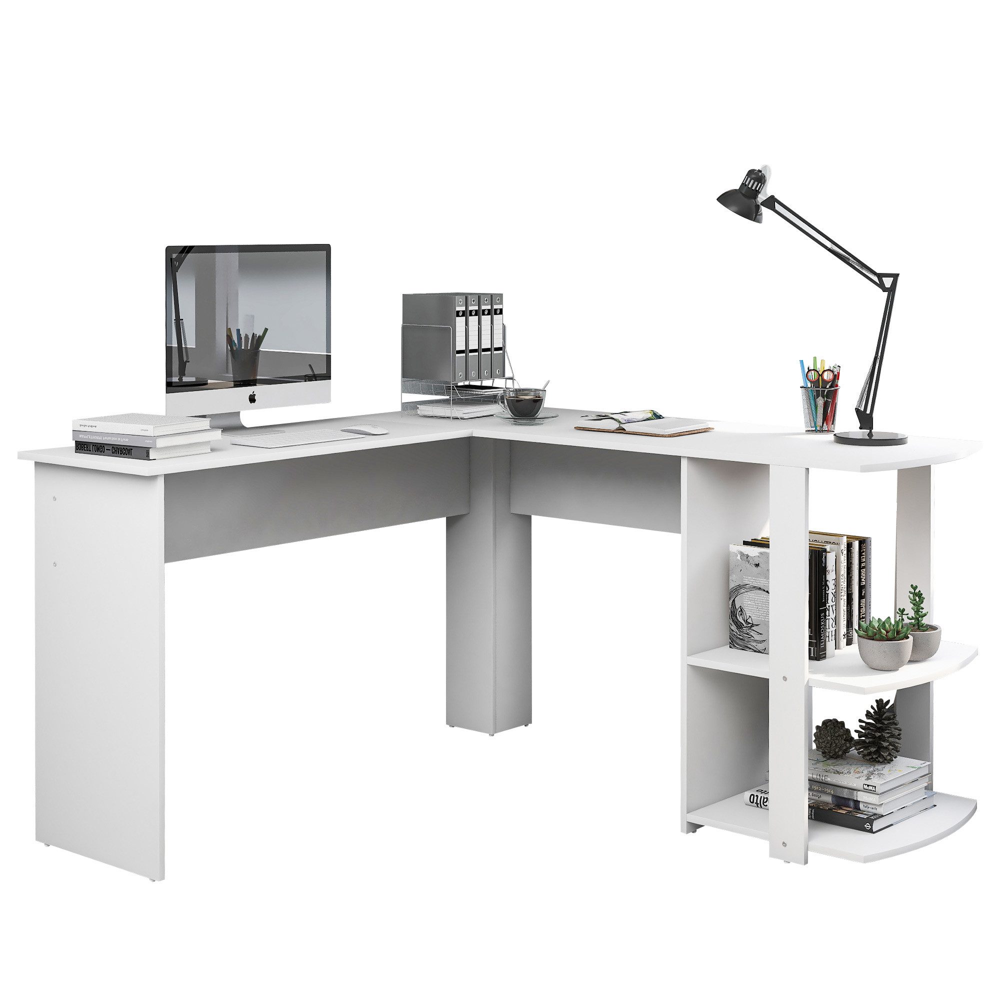 Eckschreibtisch Schreibtisch, Bürotisch, Computertisch mit 2 Ablagen