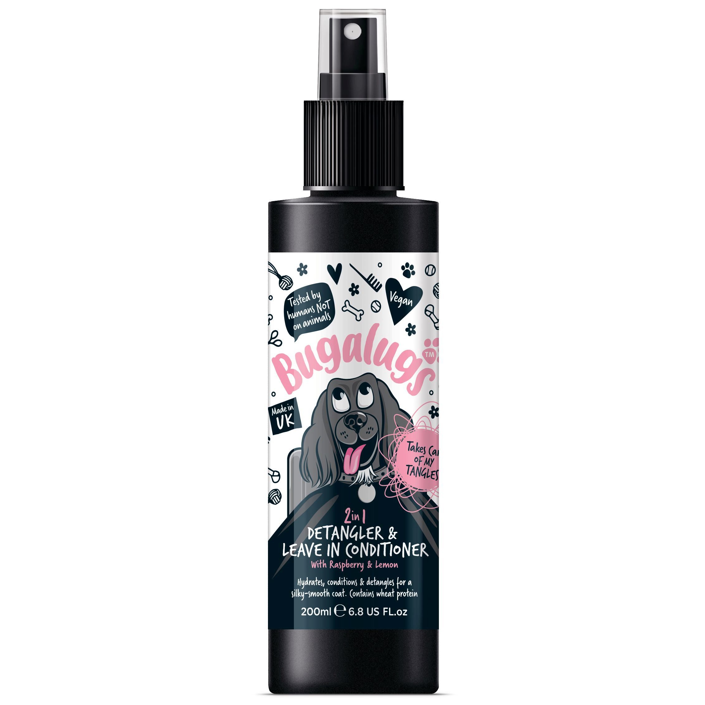 Bugalugs Fellpflege Bugalugs 2-in-1 Entwirr- und Leave-in Conditioner Spray mit Himbeere, 200 ml, (1-St), Entwirrungsspray, langanhaltender Duft