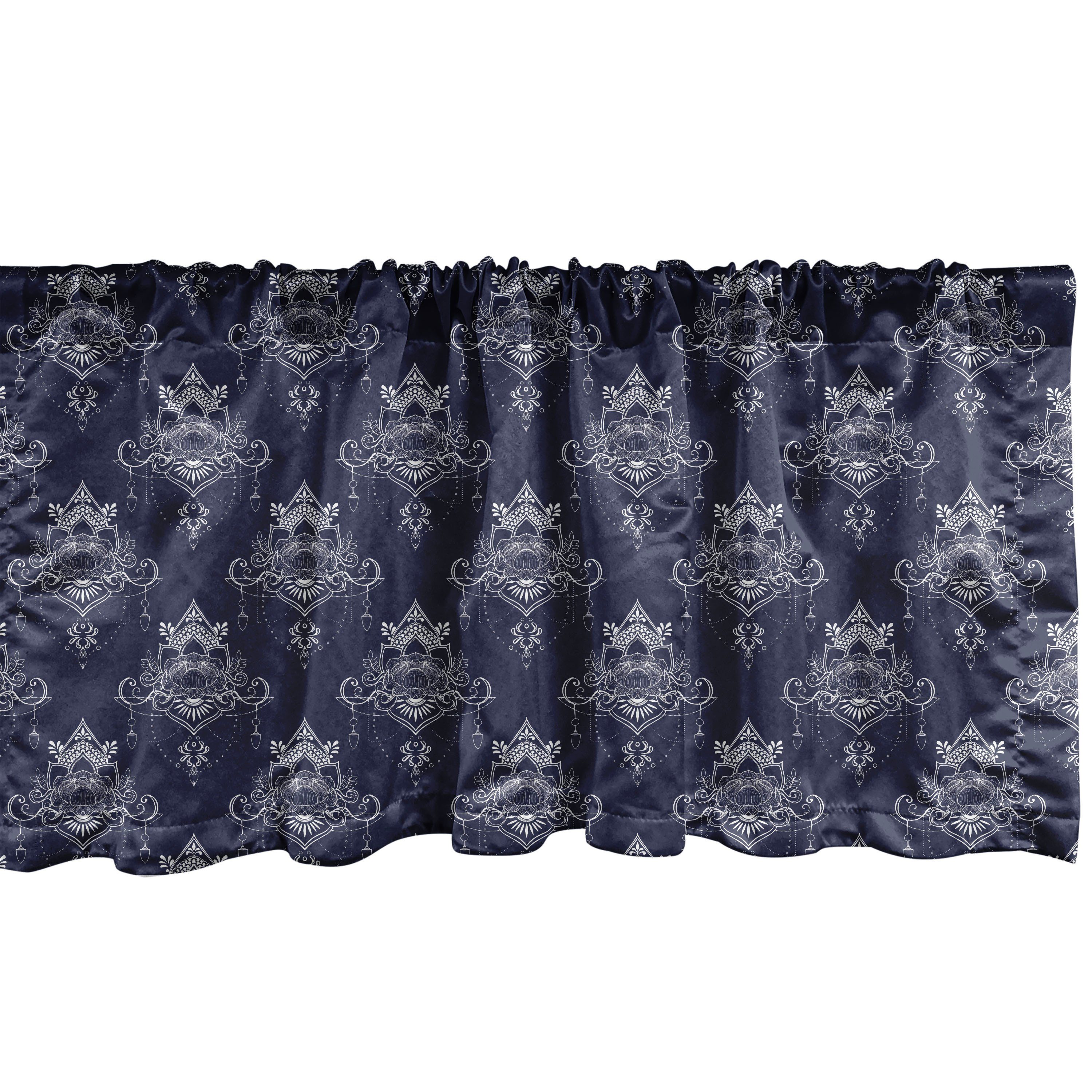 Scheibengardine Vorhang Volant für Küche Schlafzimmer Dekor mit Stangentasche, Abakuhaus, Microfaser, Damast Lotus Flower Boho-Muster