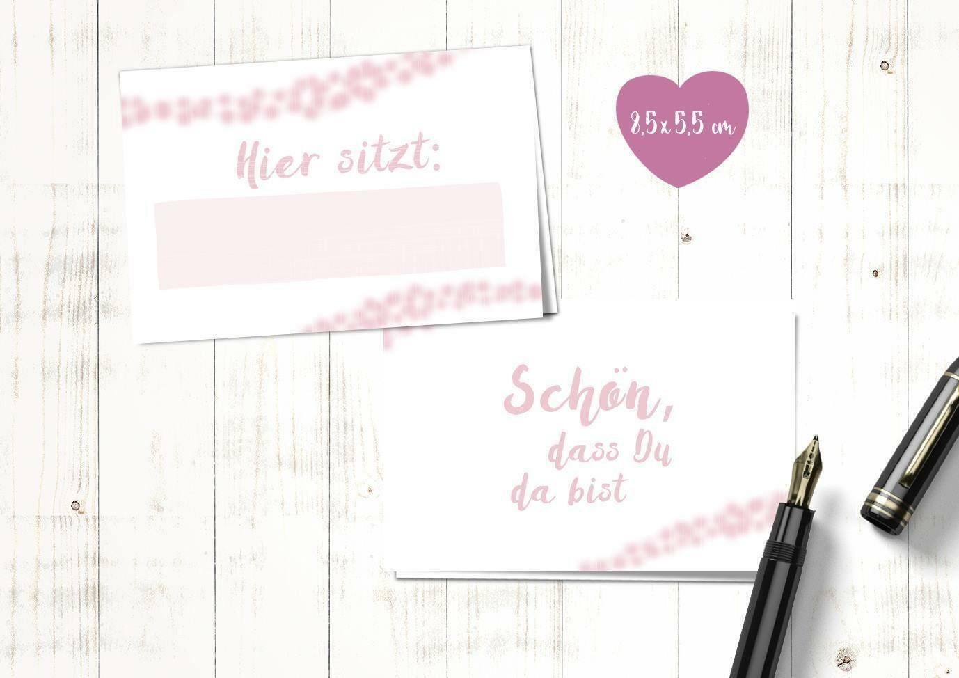 bigdaygraphix Tischkartenhalter Vielseitige Namenskarten für Hochzeit, Taufe, Geburtstag und mehr!, Papier, (Tischkarten-Set für Namenschild, 50-tlg., 50x Tischkarten), Stilvolle Tischkarten Motiv für Hochzeit, Taufe, Geburtstag und mehr.