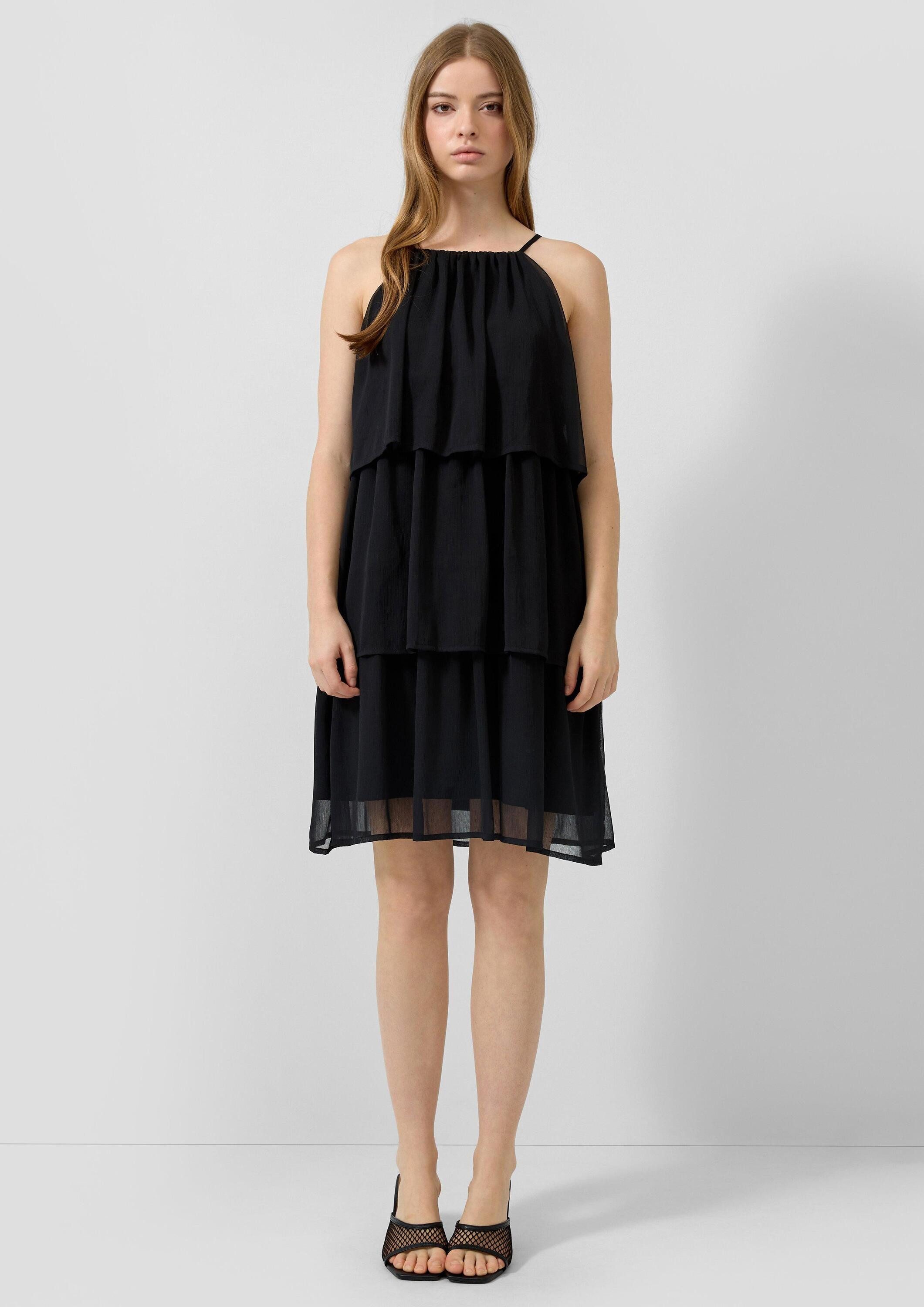QS Minikleid Kleid Knielanges Chiffonkleid mit Volants