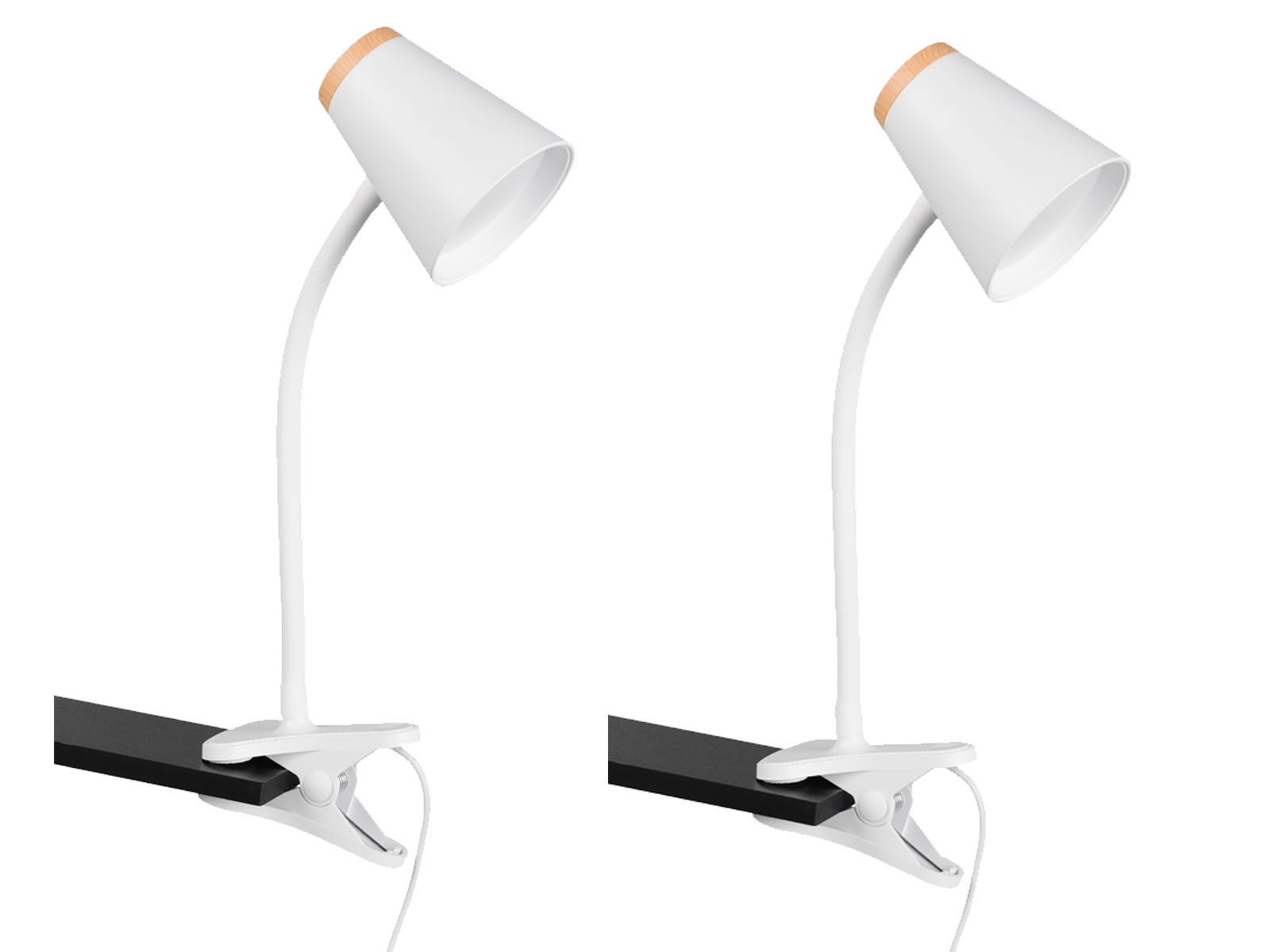 Reality Leuchten LED Klemmleuchte, LED fest integriert, Warmweiß, 2er SET Klemmlicht Weiß mit Schwanenhals, Лампи для читання Bett, Höhe 33cm