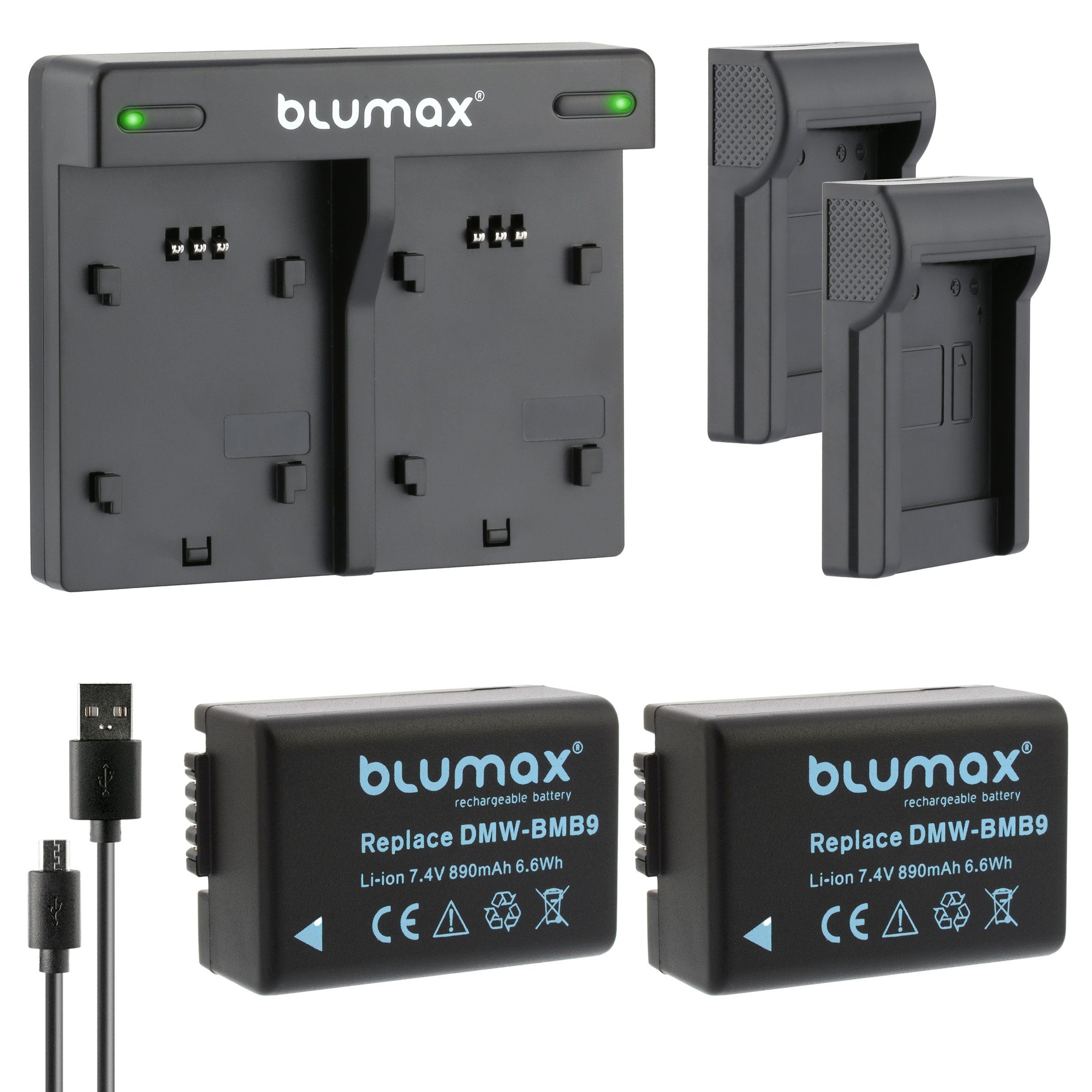 Blumax Set mit Lader für Panasonic DMW-BMB9 Lumix 890mAh Kamera-Akku | Kamera-Akkus