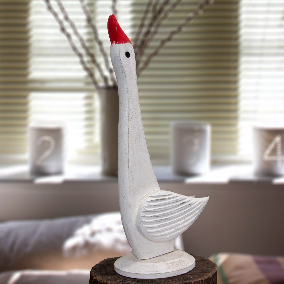 Antikas Wanddekoobjekt Holzfigur, Gans, Weiß, Klein, Tiere, Tierfiguren, Dekoration