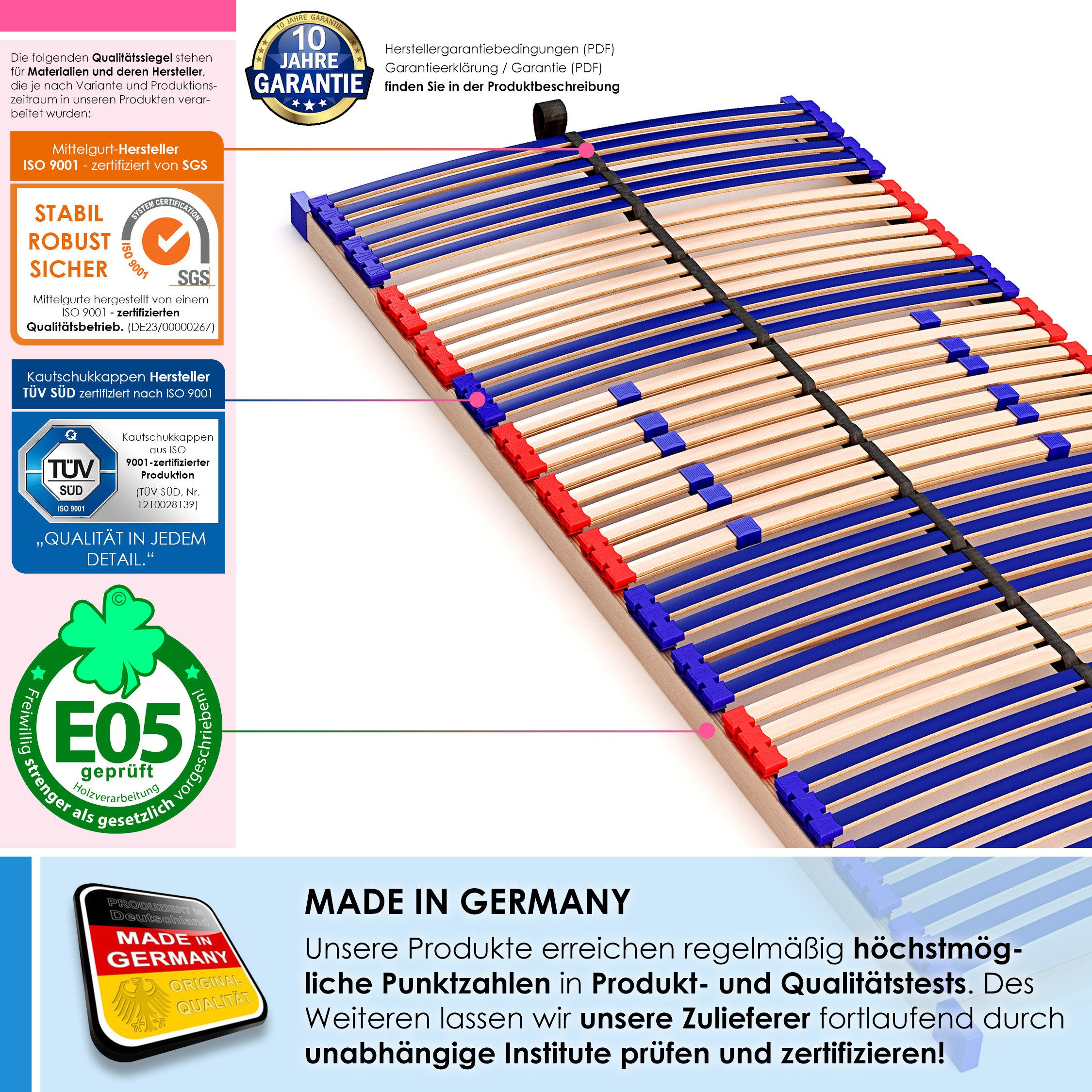 Lattenrost Fix Sleep Best 42®, Schlummerparadies, Kopfteil nicht verstellbar, Fußteil nicht verstellbar, aus 100% BUCHE, 10 Jahre Garantie, SCHULTERFRÄSUNG, unmontiert