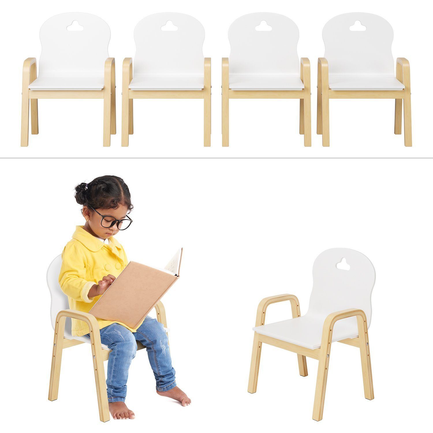 Homfa Kindersitzgruppe Kinderstuhl 4er Set, Stuhl für Kinder höhenverstellbar 61.5-48.5cm – Bild 4 von 5