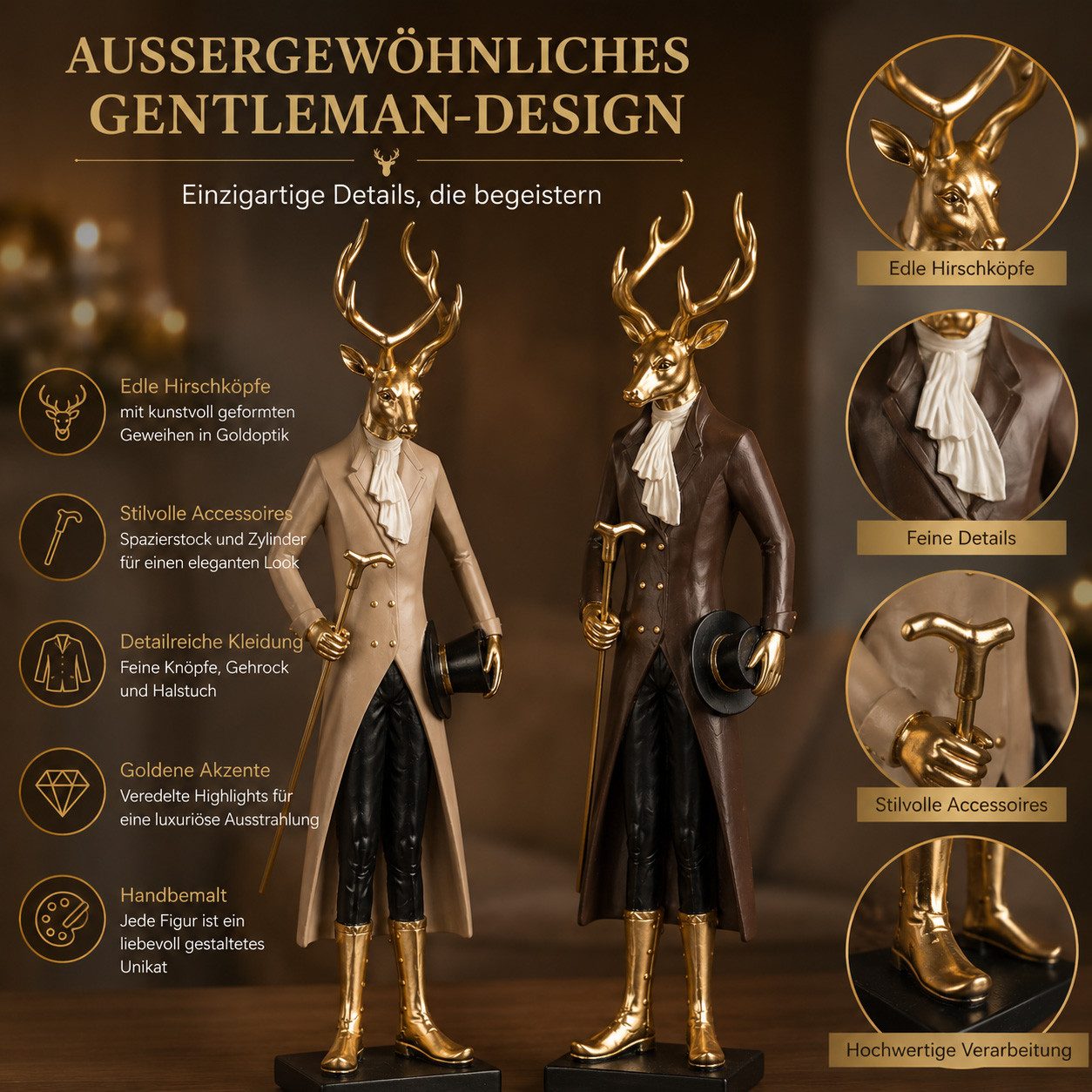 formano Dekofigur Hirsch Figuren 2er Set 48 cm Gold Weihnachten Winterdeko