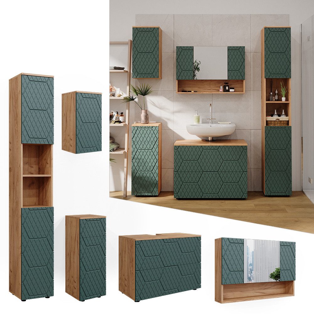 Vicco Badmöbel-Set Irma, Goldkraft Eiche/Grün, 5 günstig online kaufen