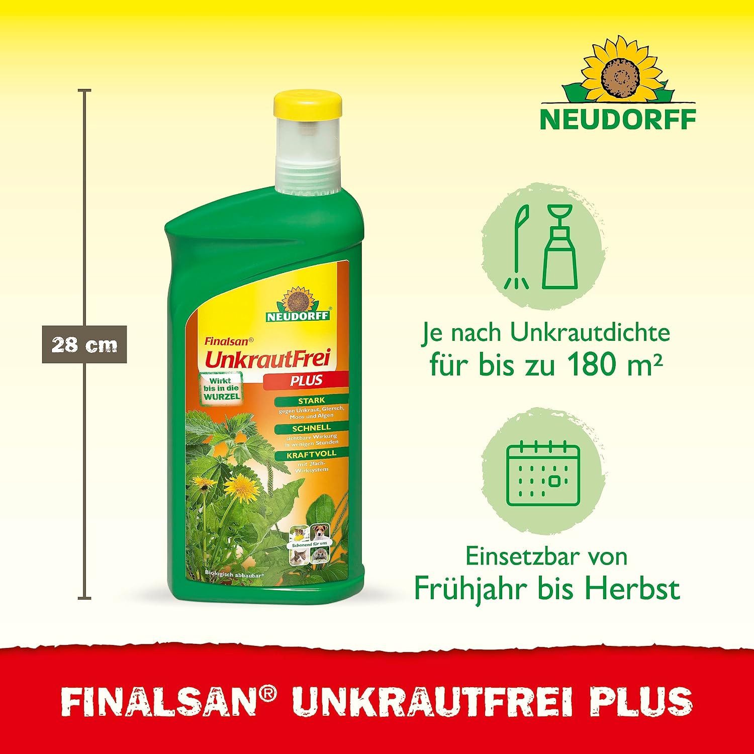 Neudorff Unkrautbekämpfungsmittel Unkrautbekämpfungsmittel Finalsan UnkrautFrei Plus 1 Liter für 180 m², 1000 ml, 1 St., Glyphosatfreies Unkrautvernichter-Konzentrat mit 2-fach-Wirksystem
