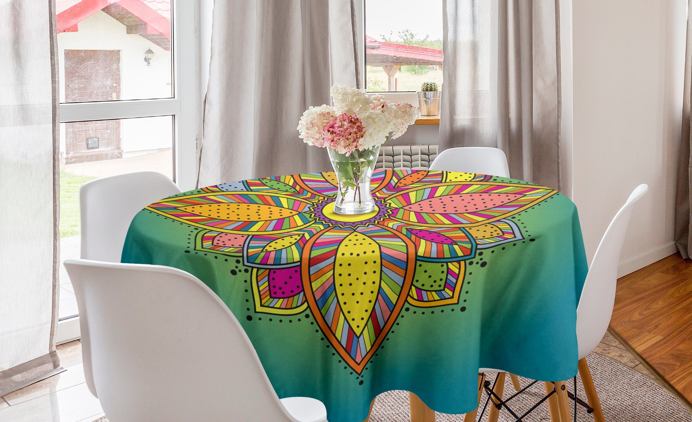 Abakuhaus Tischdecke Kreis Tischdecke Abdeckung für Esszimmer Küche Dekoration, Mandala Floral Boho Folk